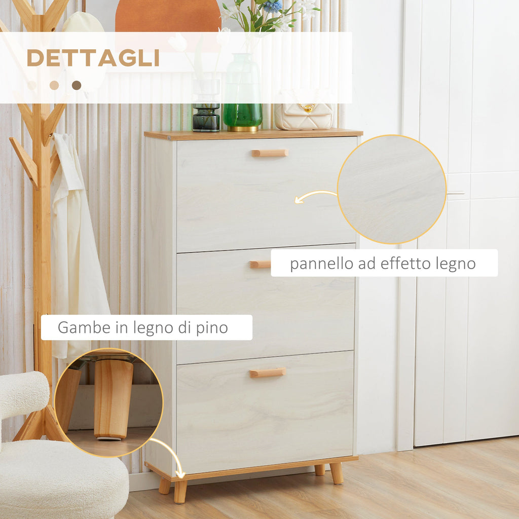 Easycomfort Mobile Scarpiera Salvaspazio in Truciolato with 3 Cassetti e 2 Ripiani Interni Regolabili, 70x23.5x122 cm, white