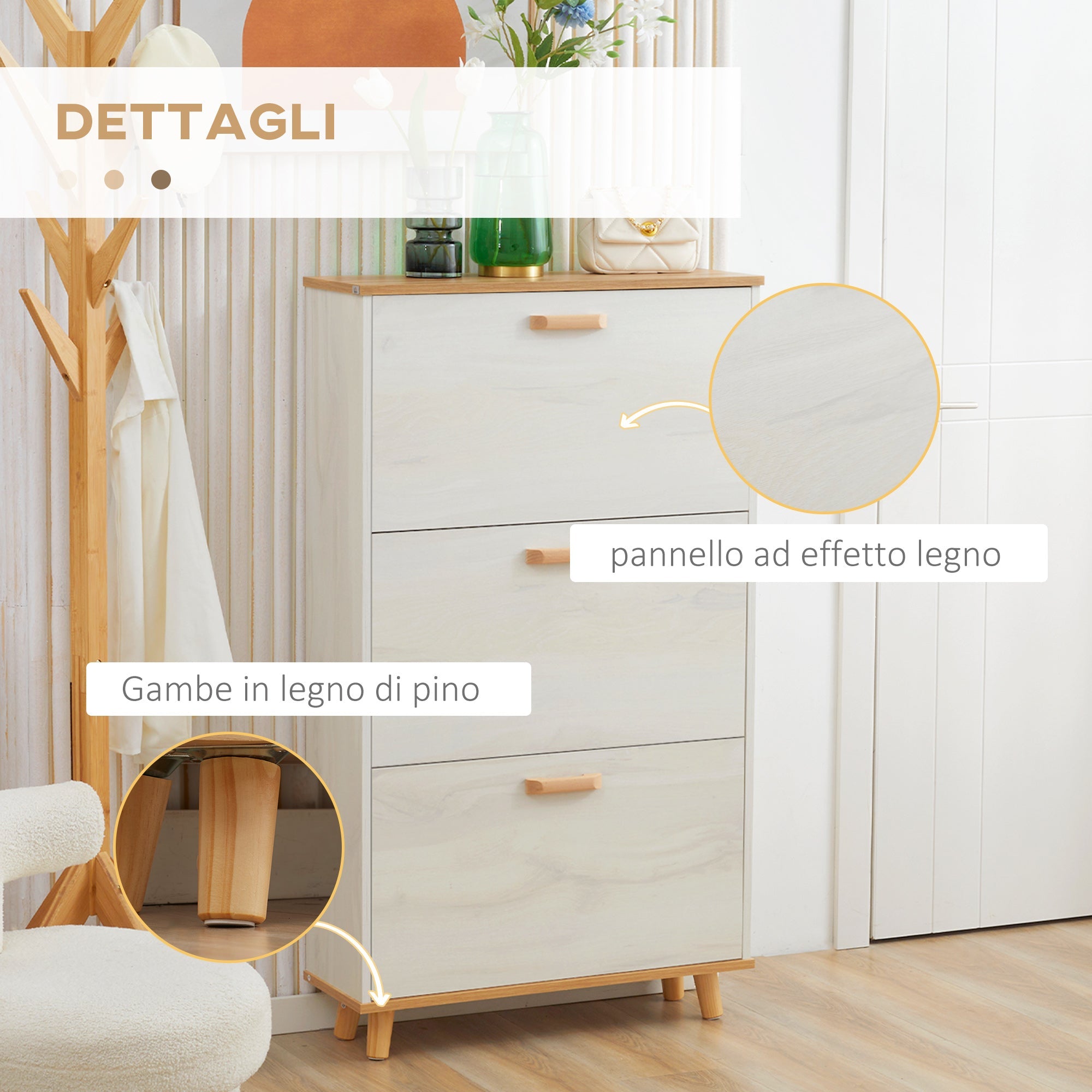 Easycomfort Mobile Scarpiera Salvaspazio in Truciolato with 3 Cassetti e 2 Ripiani Interni Regolabili, 70x23.5x122 cm, white
