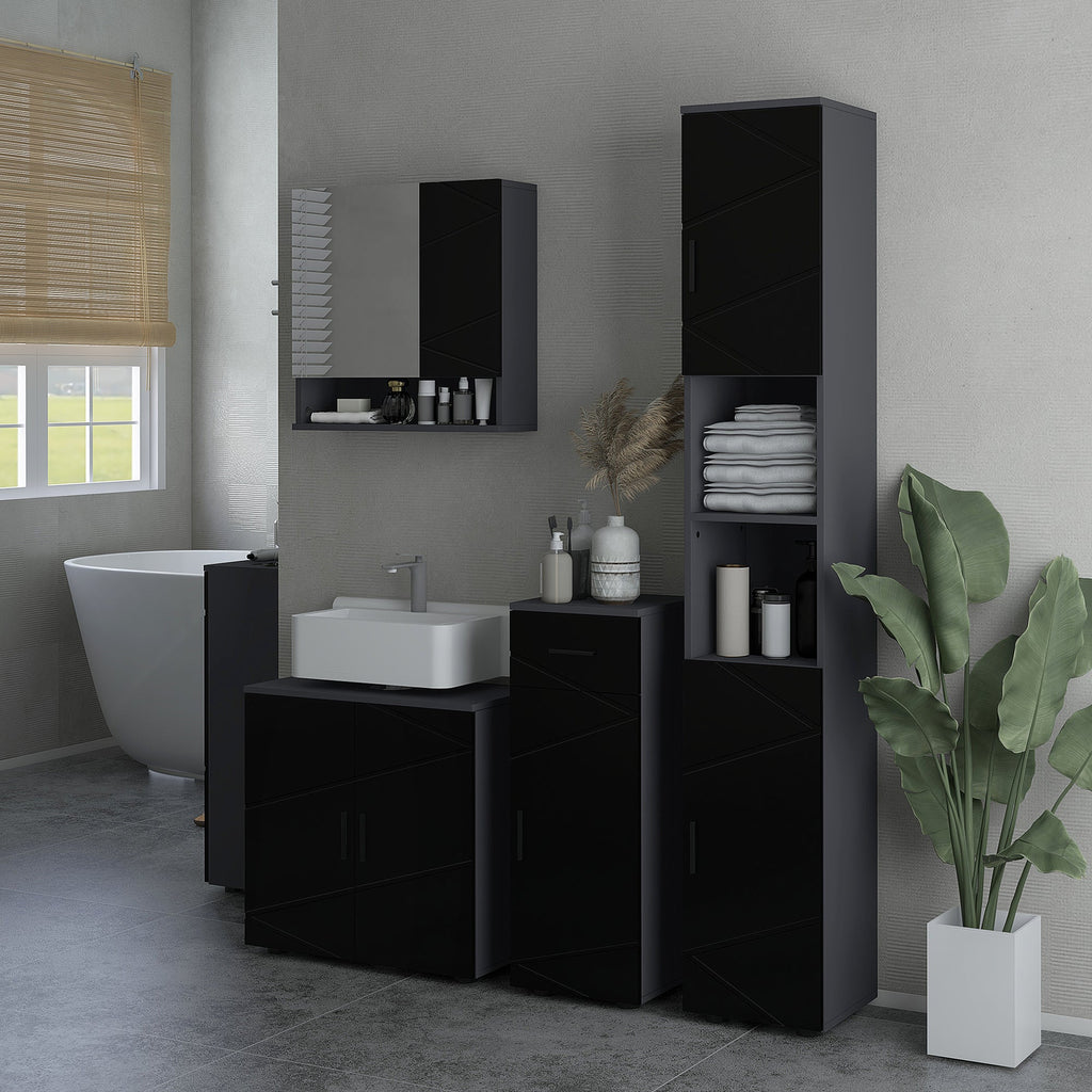 Easycomfort Mobile Sottolavabo Bagno in Legno with Armadietto 2 Ante, 60x30x60cm, black