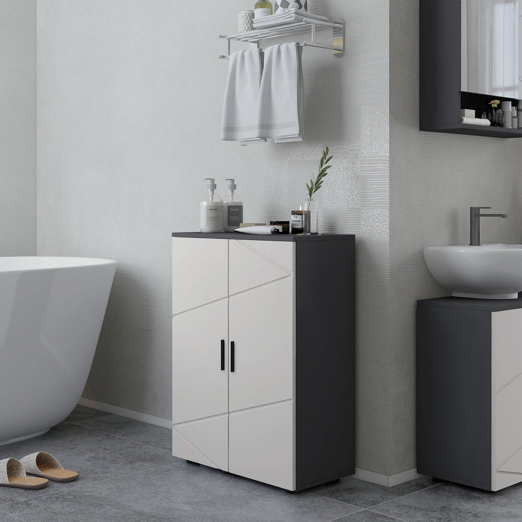 Easycomfort Mobiletto Bagno 2 Ante in Legno with 3 Ripiani e Chiusura Ammortizzata, 60x30x82cm, Grigio