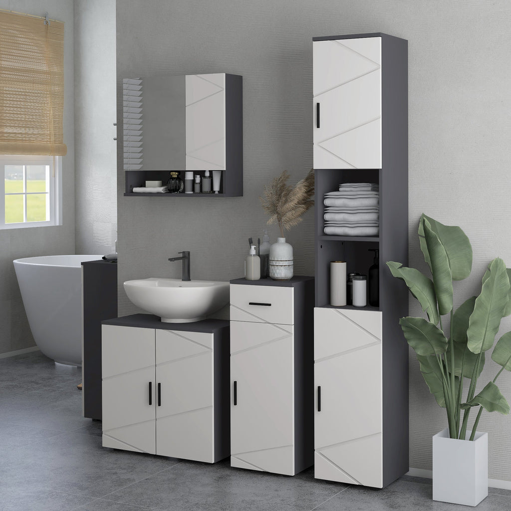 Easycomfort Mobiletto Bagno in Truciolato with Cassetto e Armadietto a 2 Livelli Regolabili, 30x30x82 cm, Grigio