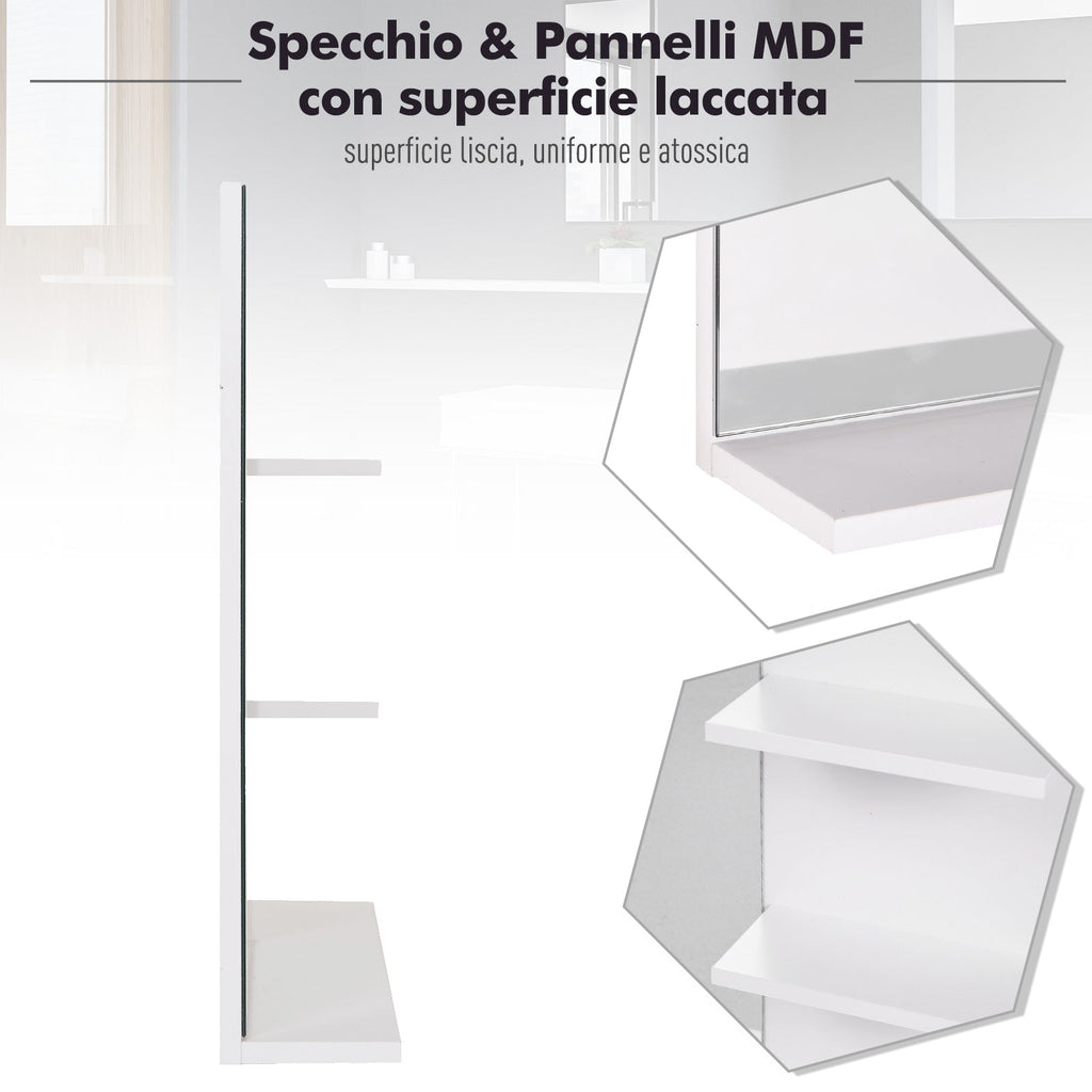 Easycomfort Mobiletto Pensile Bagno 60 x 10 x 48cm, with Specchio e 3 Ripiani, Armadietto wall-mounted in MDF white
