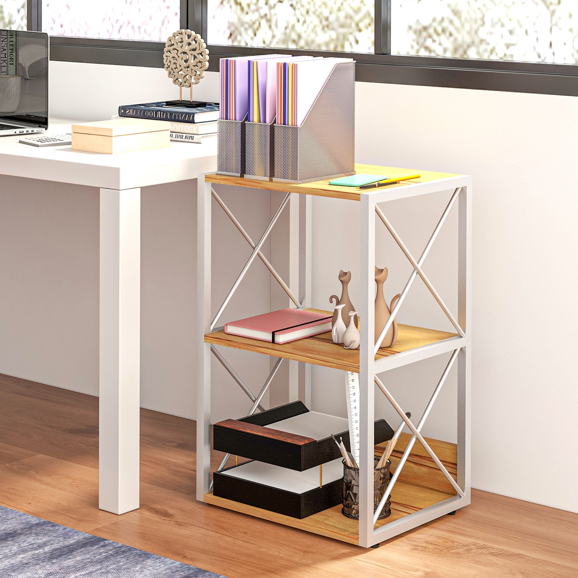 Easycomfort Mobiletto Scaffale per Soggiorno Cucina, Bagno 3 Ripiani Salvaspazio Legno 40x35x72.5cm