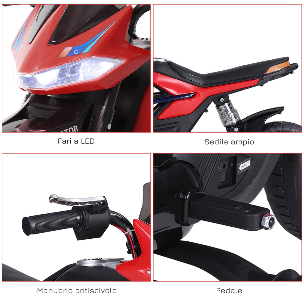 Easycomfort Moto Elettrica per Bambini da 6V with Rotelle, Fari e Musica, in PP e Metallo, 105x52.3x62.3 cm, Rosso