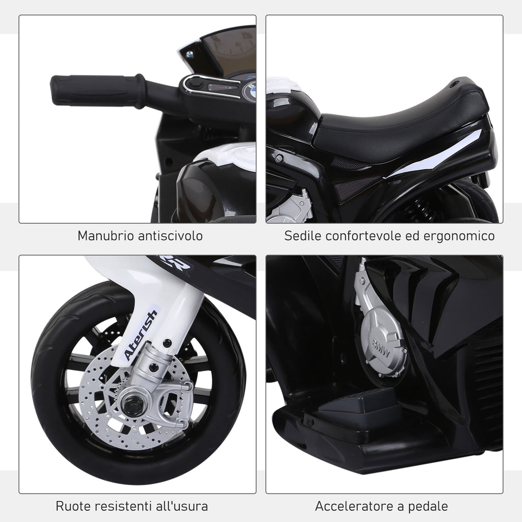 Easycomfort Moto Elettrica per Bambini Max. 20kg with Licenza BMW, Macchina Elettrica with 3 Ruote, Batteria Ricaricabile 6V, white Nera, 66x37x44cm
