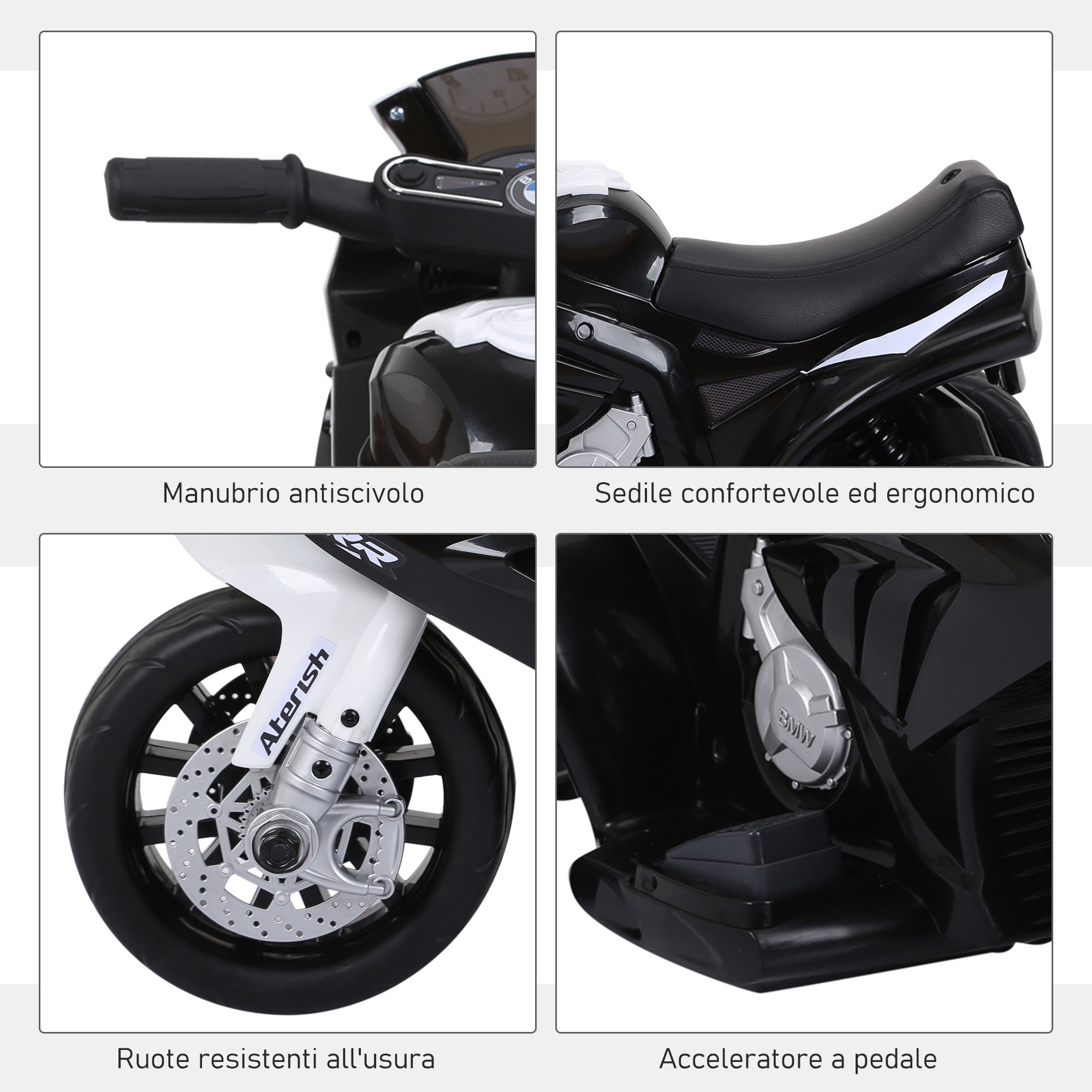 Easycomfort Moto Elettrica per Bambini Max. 20kg with Licenza BMW, Macchina Elettrica with 3 Ruote, Batteria Ricaricabile 6V, white Nera, 66x37x44cm