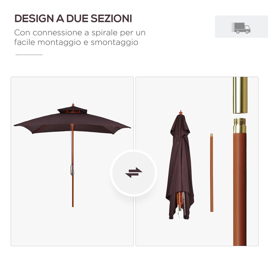 EASYCOMFORT 3x3 m Garden and Terrace Umbrella with 8 Ribs and 2-Level Parasol Cover, Brown