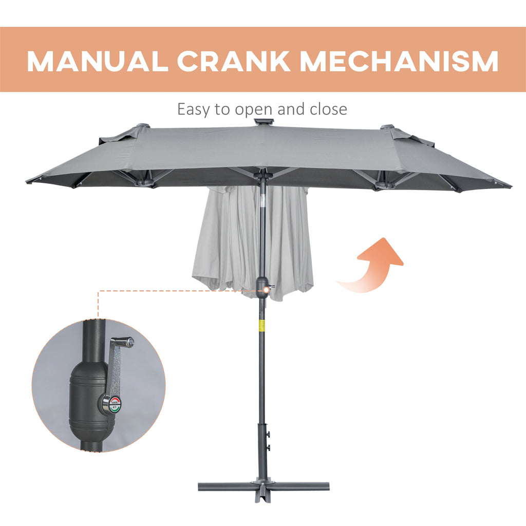 EasyComfort dubbele parasol met zonne-LED's 295x150x219 cm, grijs