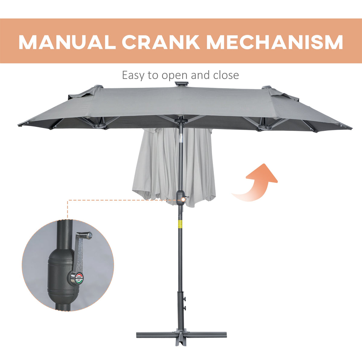 EasyComfort dubbele parasol met zonne-LED's 295x150x219 cm, grijs
