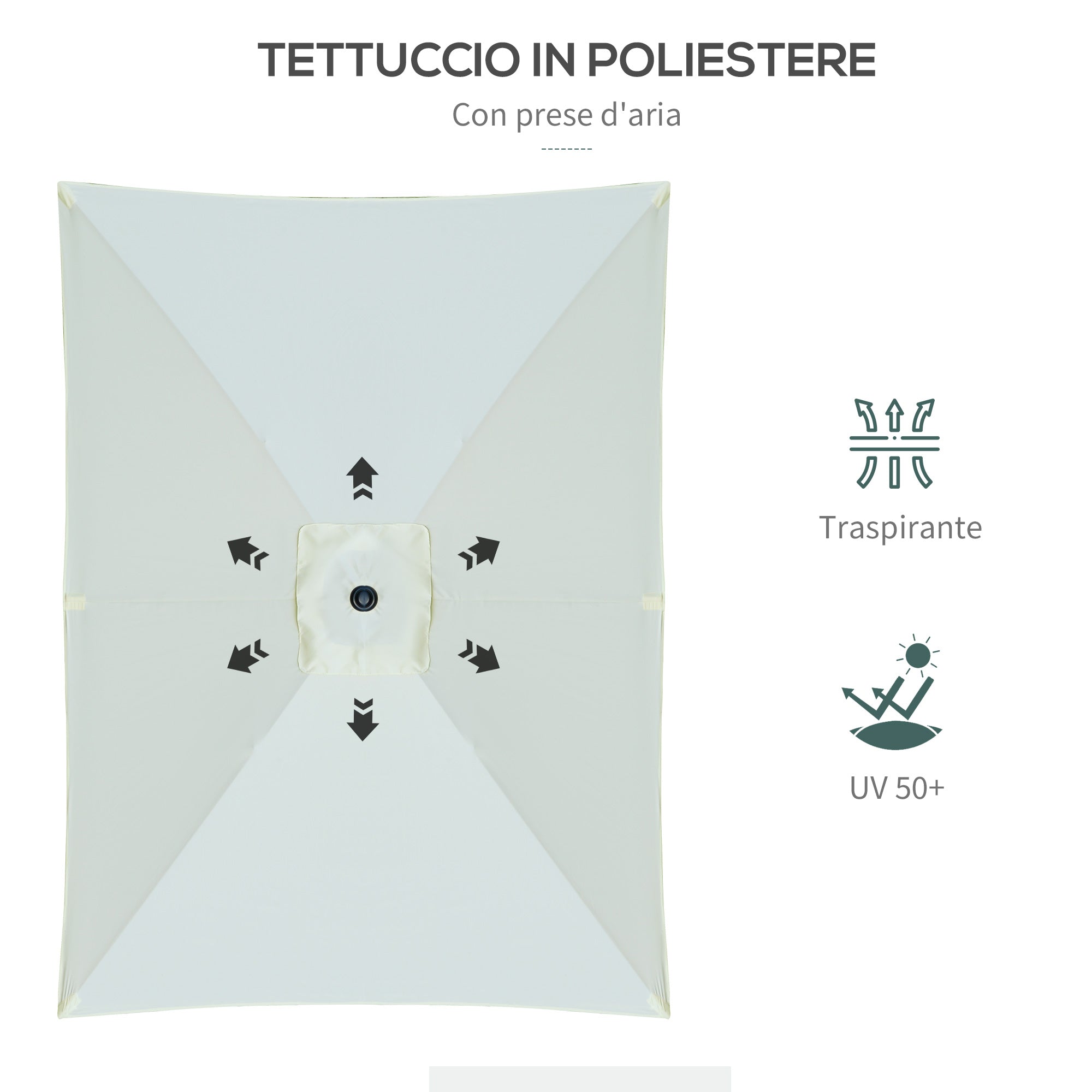 Easycomfort Ombrellone Rettangolare 2x3 m da Giardino with Apertura a Manovella e Inclinazione Regolabile, Beige