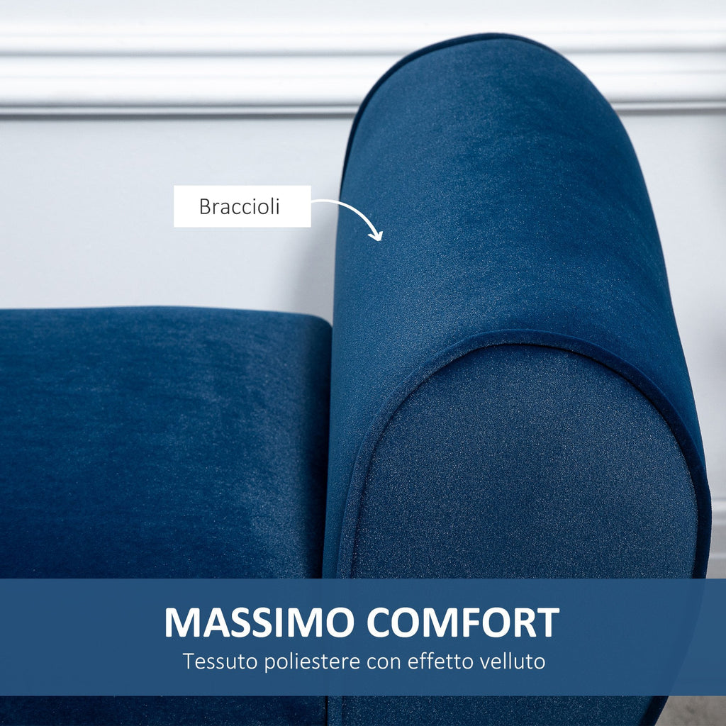 Easycomfort Panca Contenitore Imbottita per Interno in Tessuto Vellutato with Braccioli, 118x42x66cm - Blu