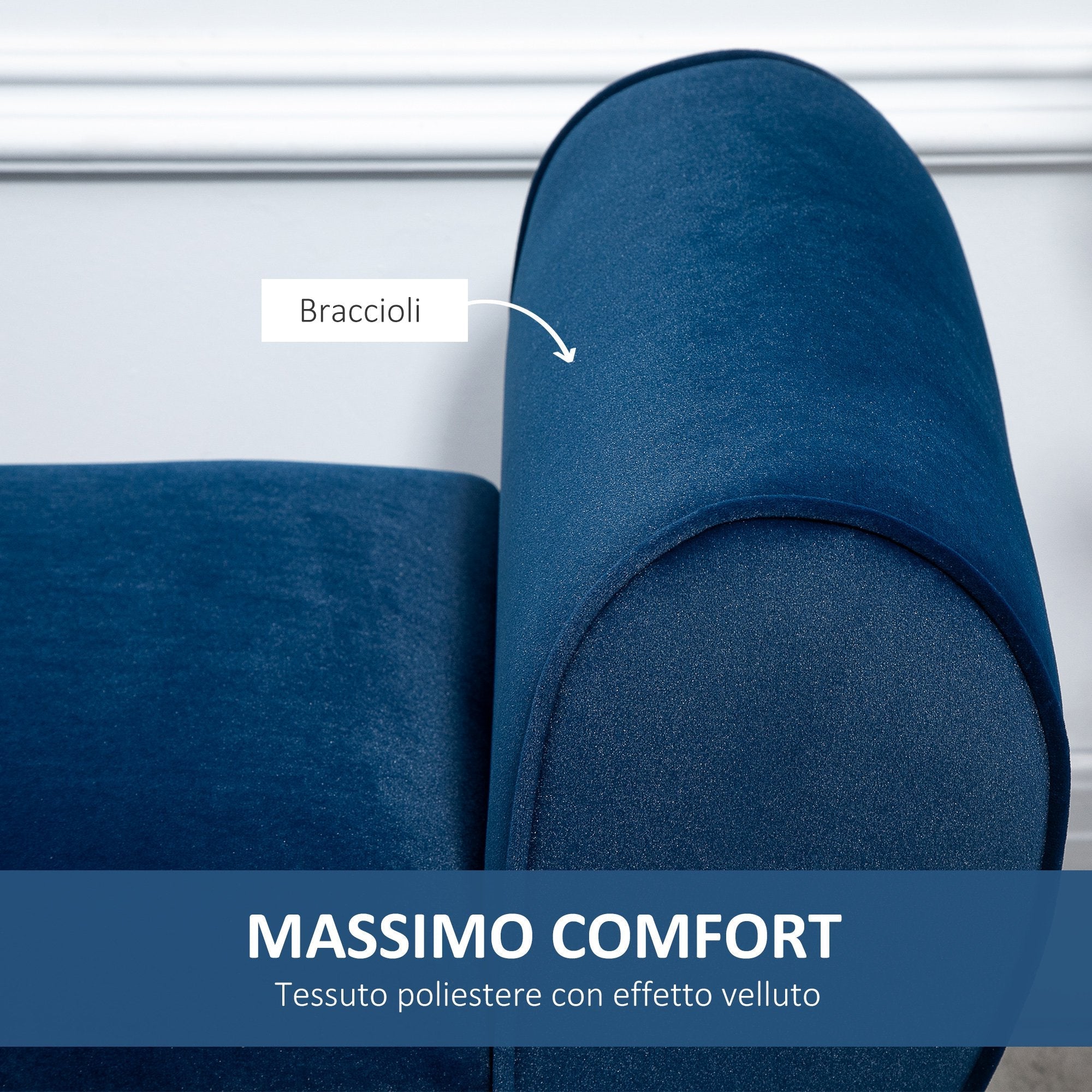 Easycomfort Panca Contenitore Imbottita per Interno in Tessuto Vellutato with Braccioli, 118x42x66cm - Blu