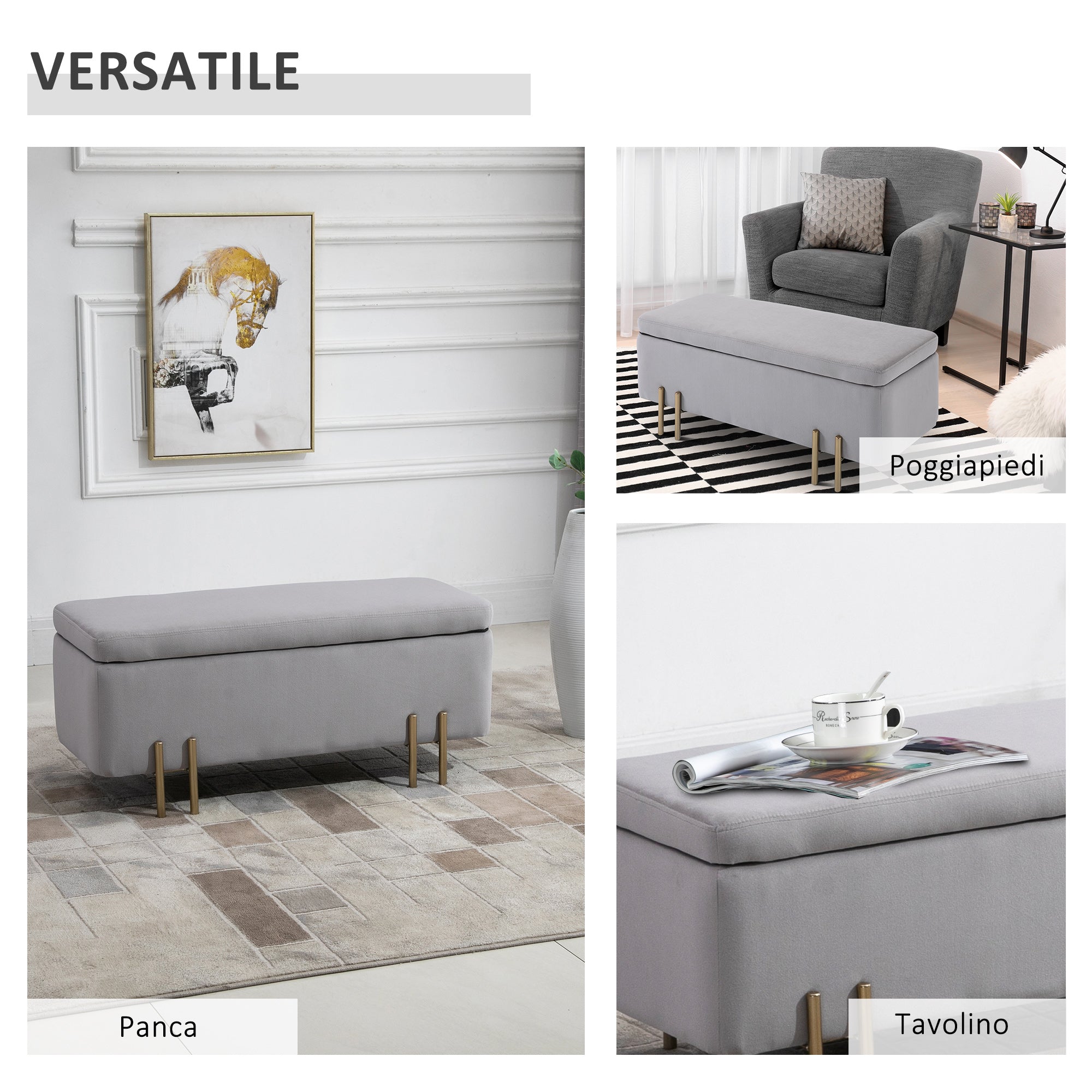 Easycomfort Panca Contenitore Imbottita per Soggiorno e Camera da Letto, 100 x 40 x 42 cm, Grigio