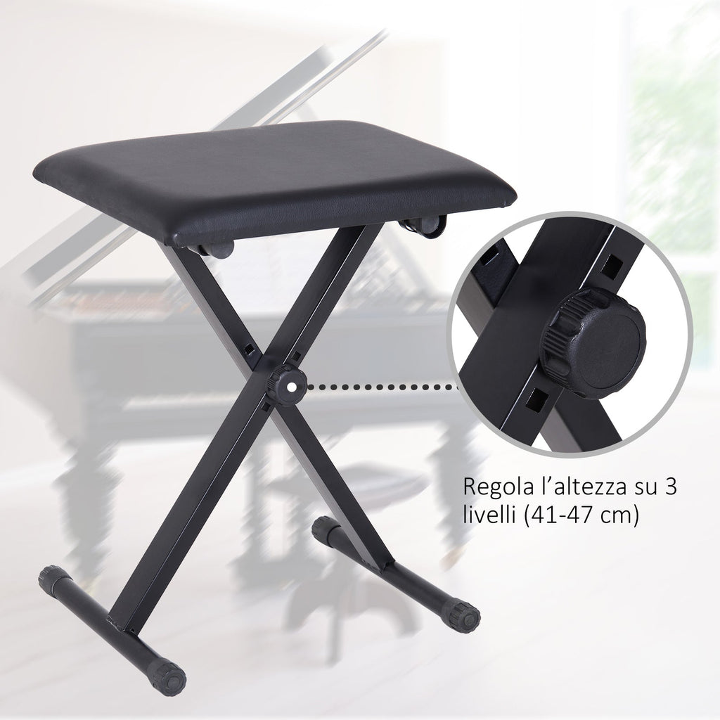 Easycomfort Panca per Pianoforte Imbottita Altezza Regolabile Pieghevole Antiscivolo, black, 39x29x47cm