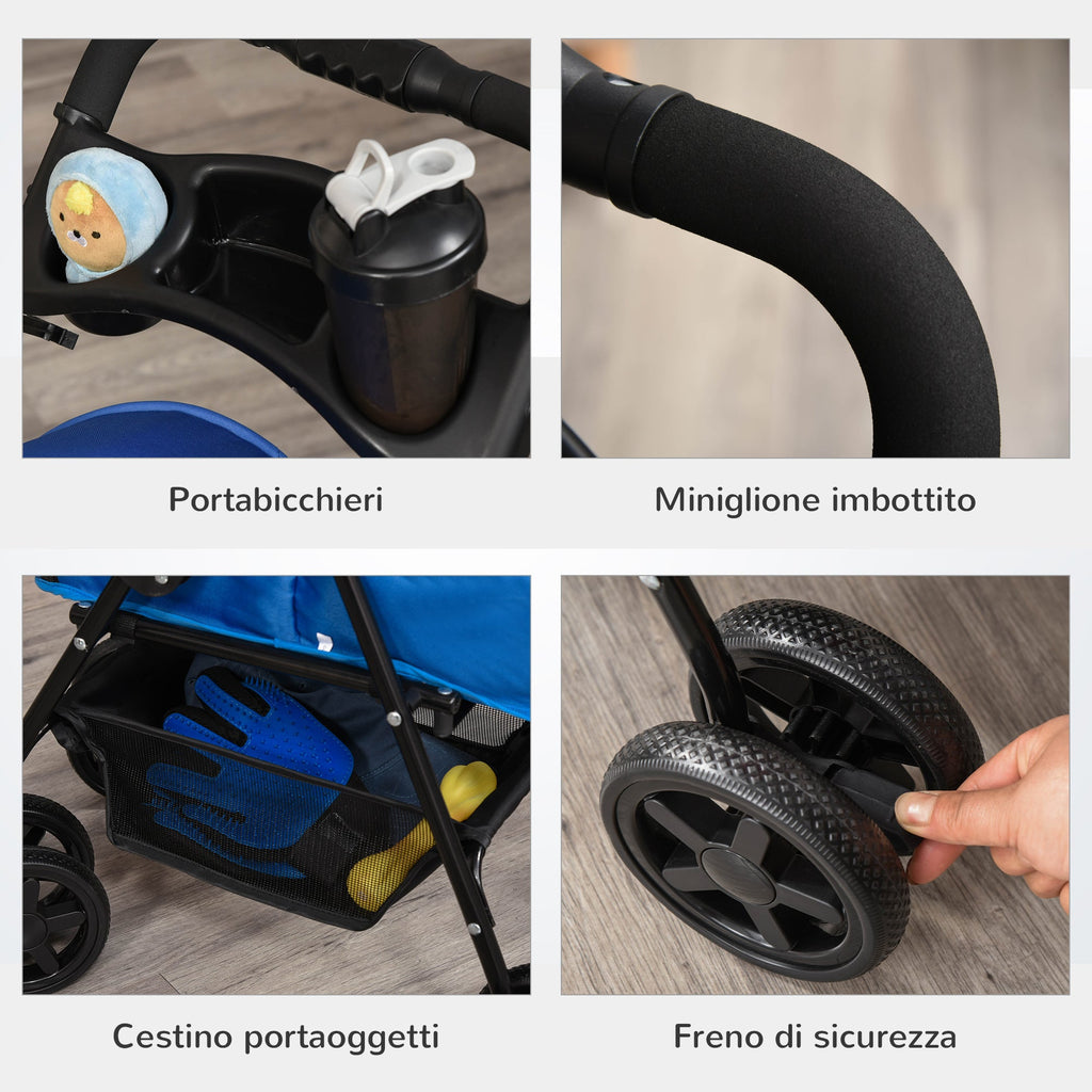 EASYCOMFORT Vouwbare hondenbuggy met veiligheidsriem en opbergmand, blauw