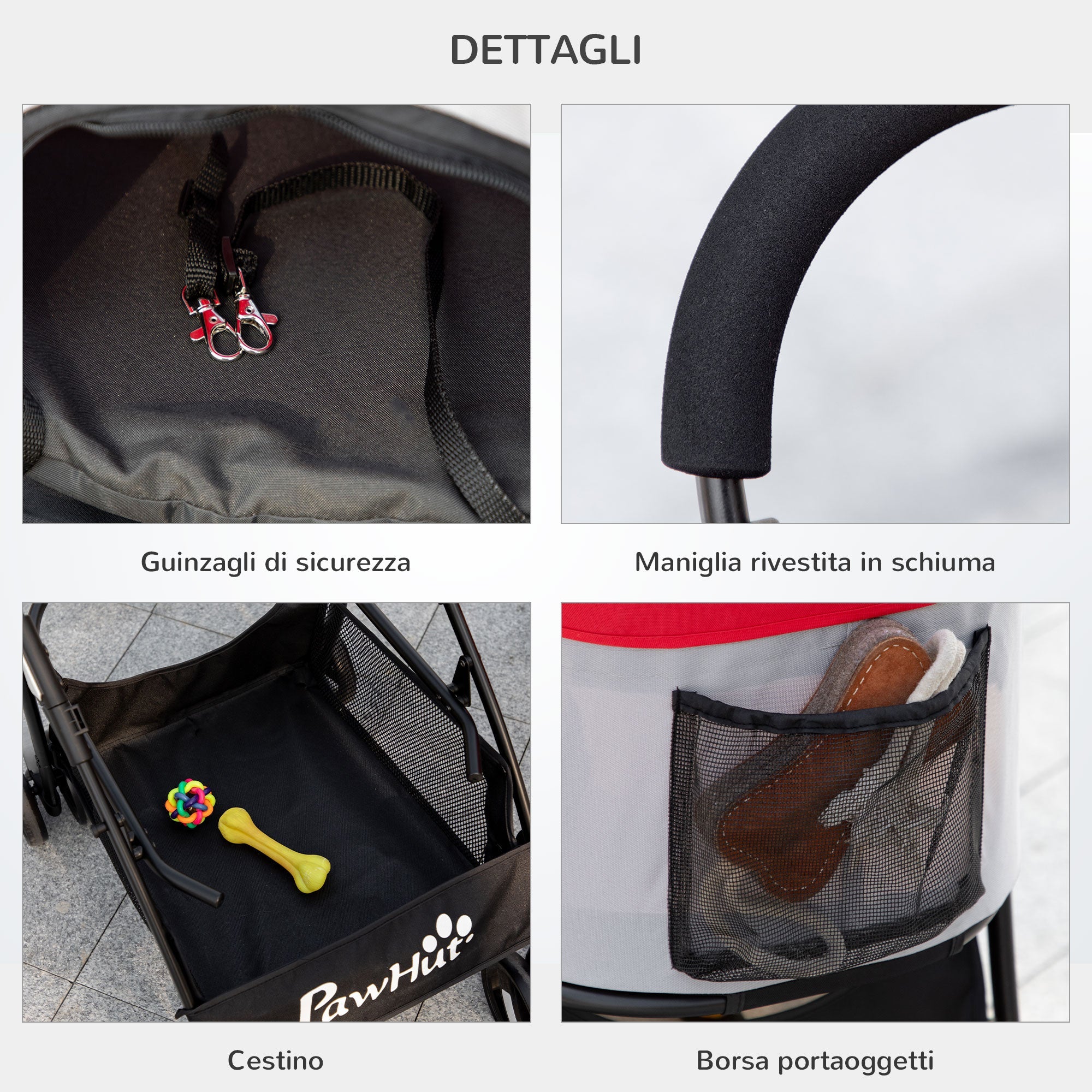 EASYCOMFORT Foldable Dog Stroller with Removable Carrier and Canopy, 82x49.5x98cm, Red