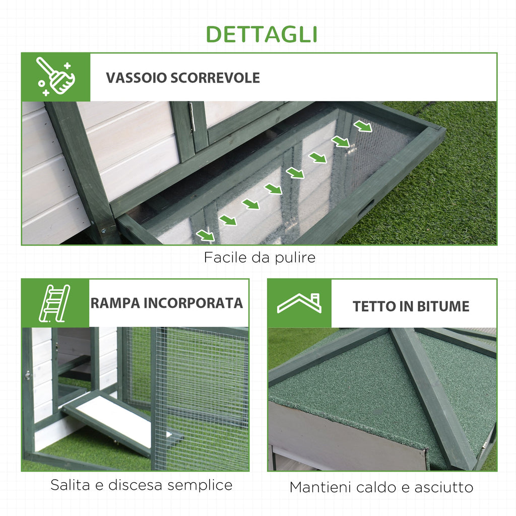EasyComfort Prefab houten kippenhok 196x76x97 cm, wit/groen