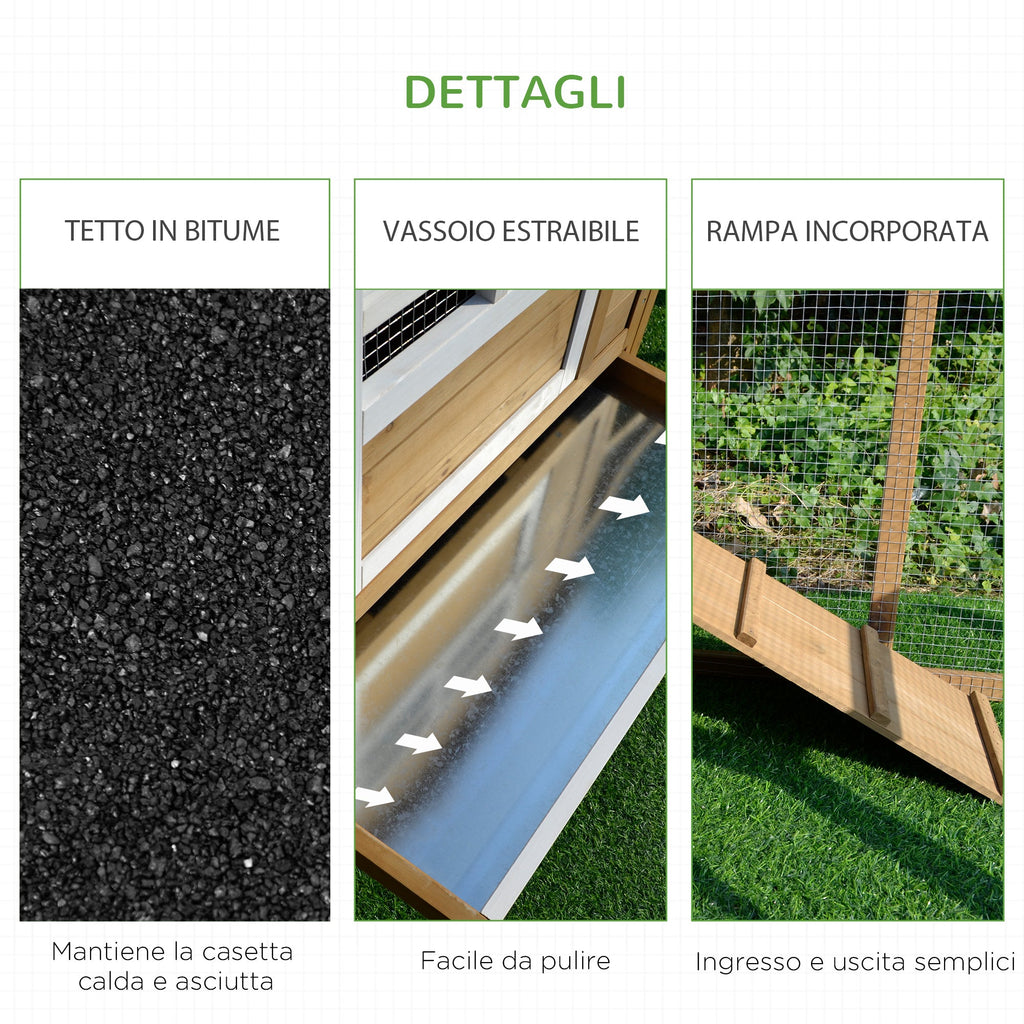 EASYCOMFORT Outdoor Chicken Coop for Laying Hens with Running Area, Nesting Area and Removable Wooden Garden Tray, 200x80x105 cm
