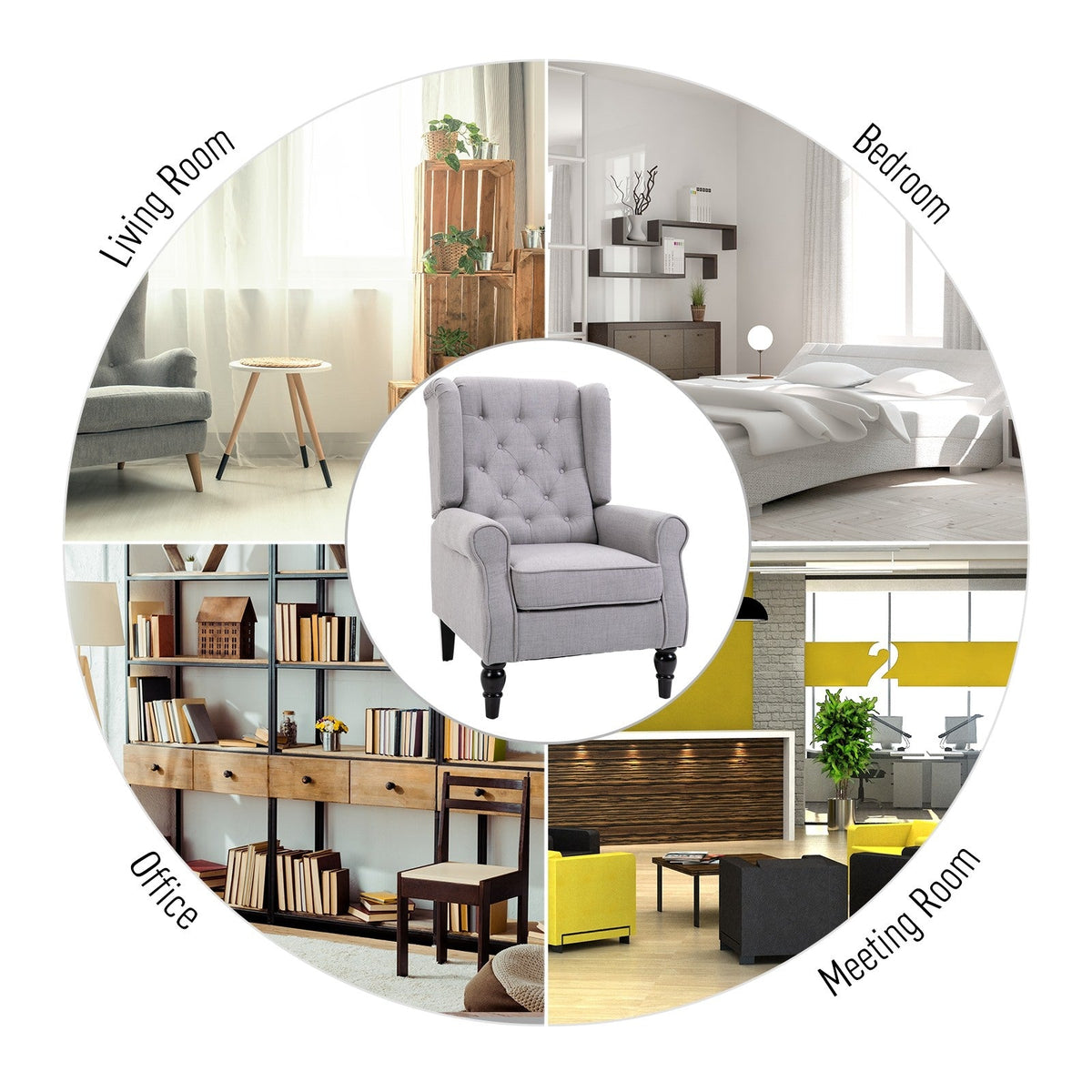 EasyComfort Grijze fauteuil in Franse stijl, brede zitting