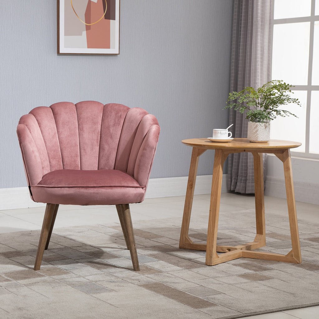 Easycomfort Poltrona Imbottita with Schienale a Conchiglia e Gambe in Legno, Poltrona in Velluto per Salotto e Camera, 66x66x78.5cm, Rosa