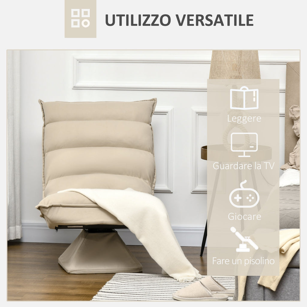 Easycomfort Poltrona in Tessuto Imbottita Girevole a 360° e Reclinabile a 3 Livelli 62x70x95cm, Beige