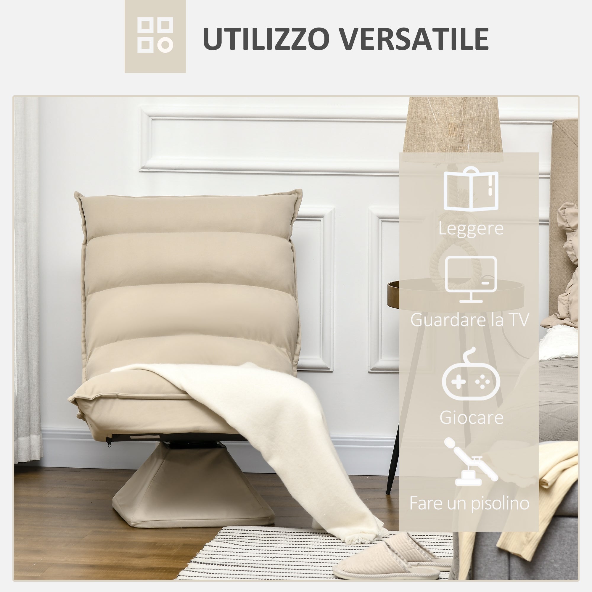 Easycomfort Poltrona in Tessuto Imbottita Girevole a 360° e Reclinabile a 3 Livelli 62x70x95cm, Beige