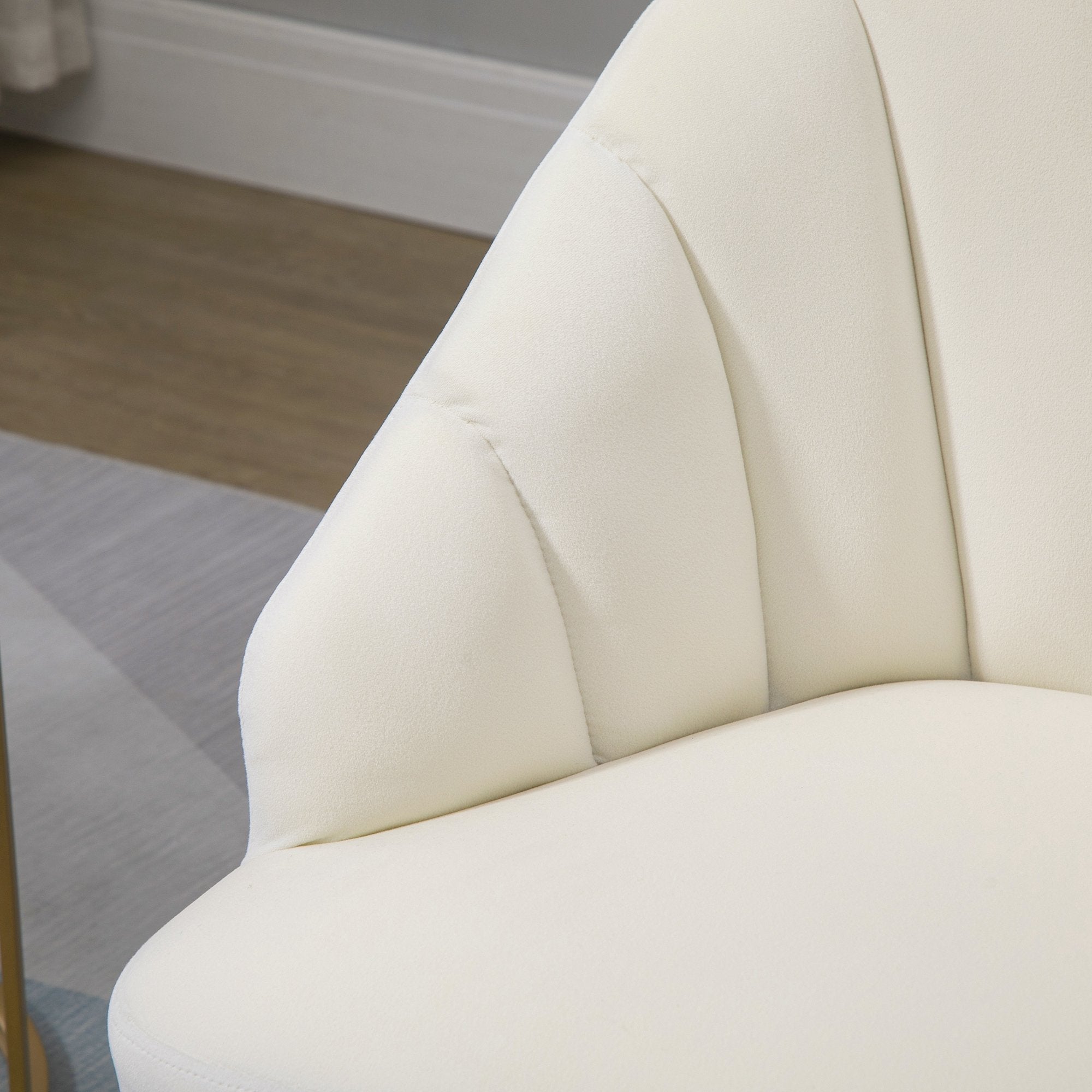 Easycomfort Poltrona in Velluto Imbottita with Schienale a Conchiglia e Gambe in Acciaio per Camera e Salotto, 63x65x84cm, Crema