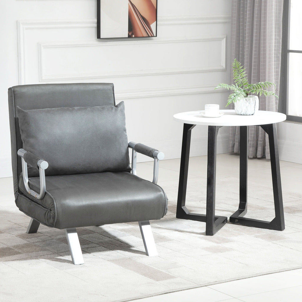 Easycomfort Poltrona Letto Singolo 3 in 1 with Schienale Reclinabile su 5 Livelli e Cuscino, Divano Letto Singolo Pieghevole per Soggiorno e Salotto in Pelle Scamosciata e Metallo, 65x69x80 cm, Grigio