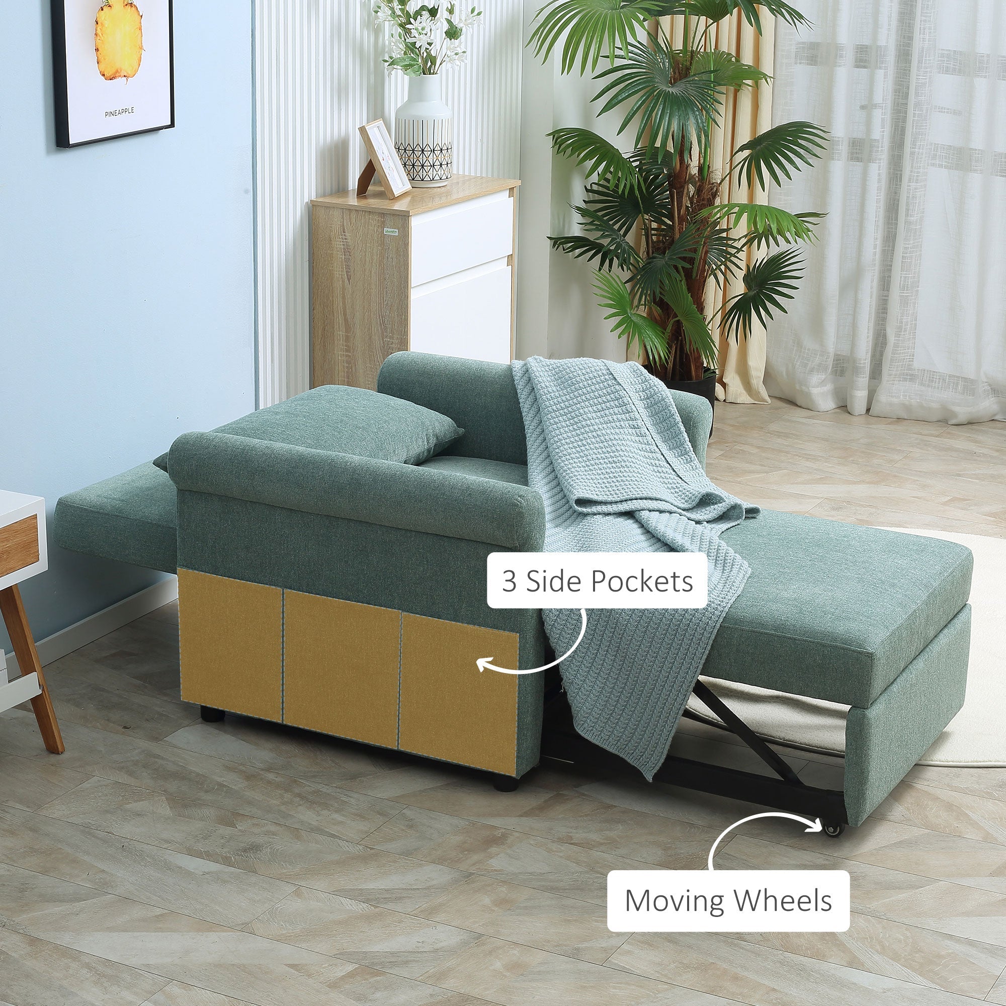 Easycomfort Poltrona Letto Singolo Salvaspazio Reclinabile su 4 Livelli with Seduta Imbottita, 96x84.5x87.5cm, Verde