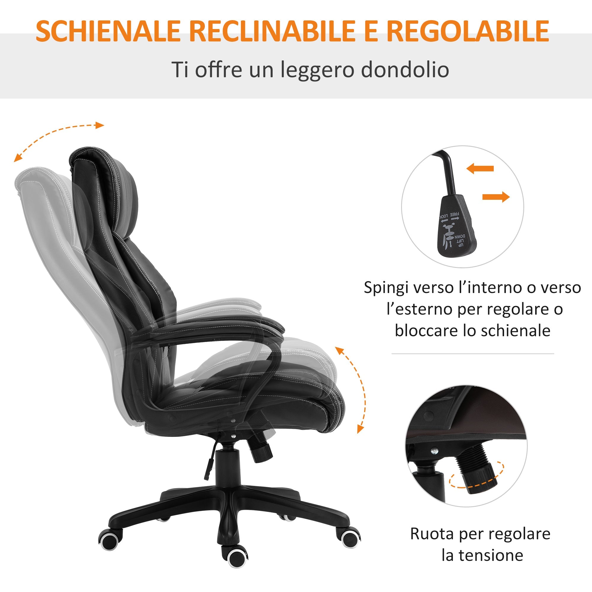Easycomfort Poltrona Massaggiante da Ufficio a 6 Punti with Altezza Regolabile, in Similpelle Nera, 66x78x112-120 cm