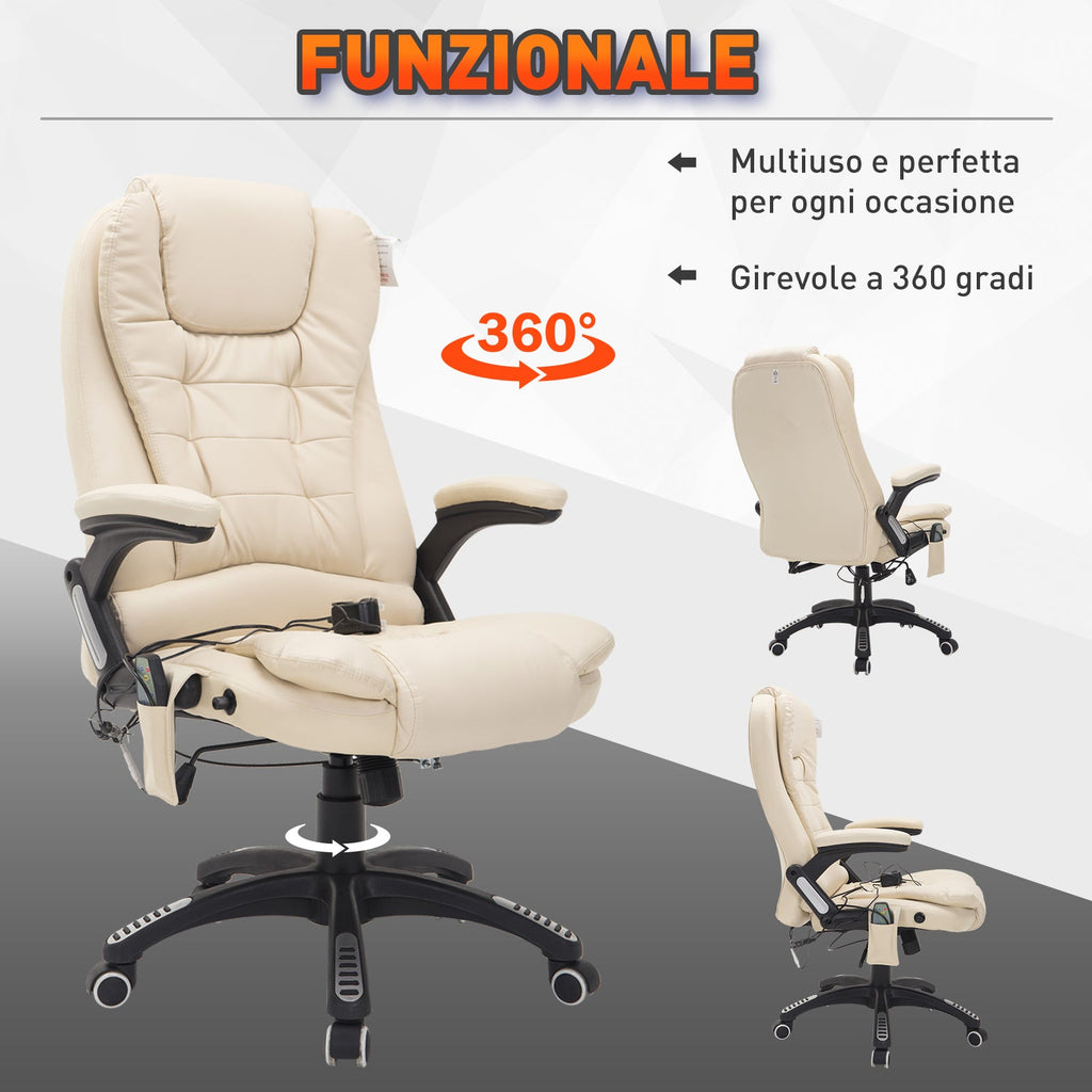 Easycomfort Poltrona Massaggiante da Ufficio ad Altezza Regolabile with 6 Punti Massaggianti, in PU, 62x68x111-121 cm, Beige