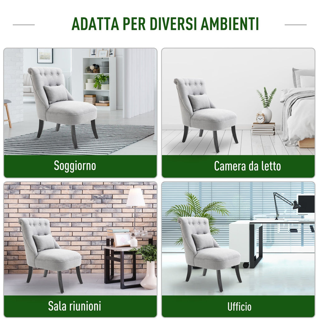 Easycomfort Poltrona per Salotto Imbottita with Cuscino e Piedini Antiscivolo, Poltrona D'Arredo in Tessuto Effetto Lino e Legno, 52.5x69x77 cm, Grigio