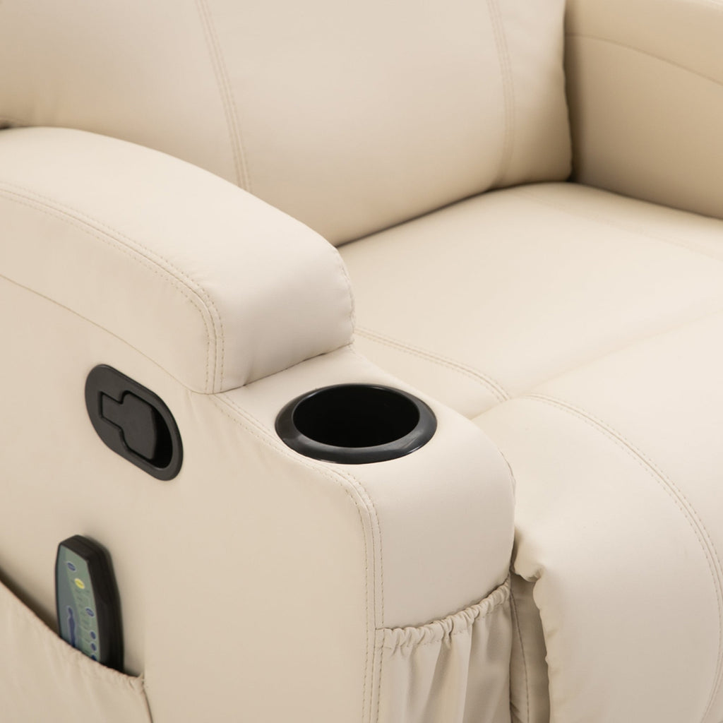Easycomfort Poltrona Relax Elettrica Reclinabile Girevole with 2 Portabicchieri, Telecomando, Poggiapiedi e 4 Tasche Laterali, in Pelle PU, Legno e Acciaio, Crema