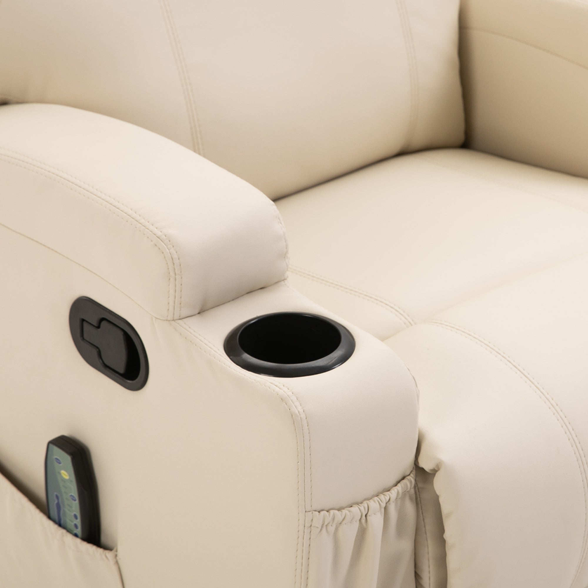 Easycomfort Poltrona Relax Elettrica Reclinabile Girevole with 2 Portabicchieri, Telecomando, Poggiapiedi e 4 Tasche Laterali, in Pelle PU, Legno e Acciaio, Crema