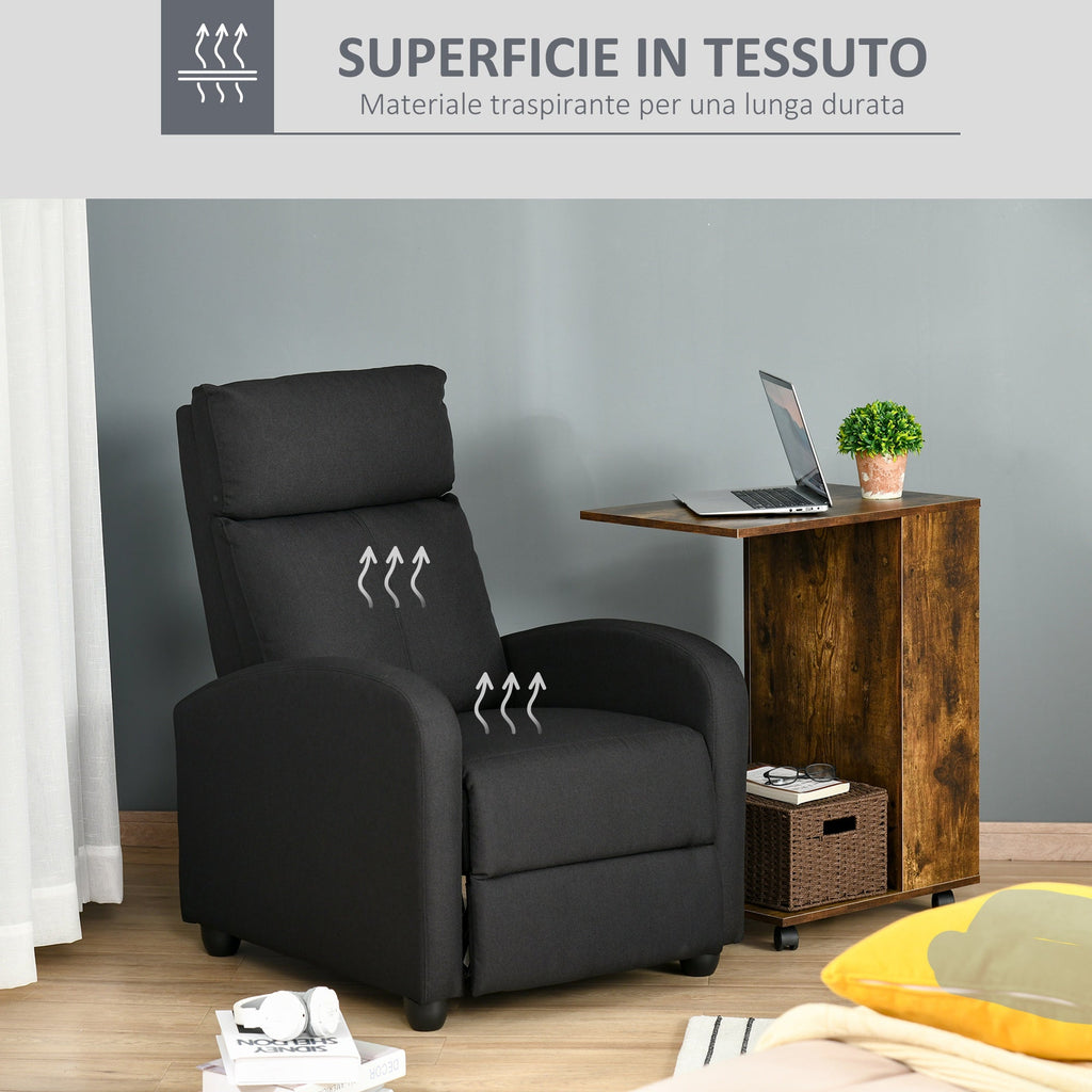 Easycomfort Poltrona Relax Imbottita with Schienale Reclinabile 135° e Poggiapiedi Estraibile, in Lino black, 69x87x100.5cm