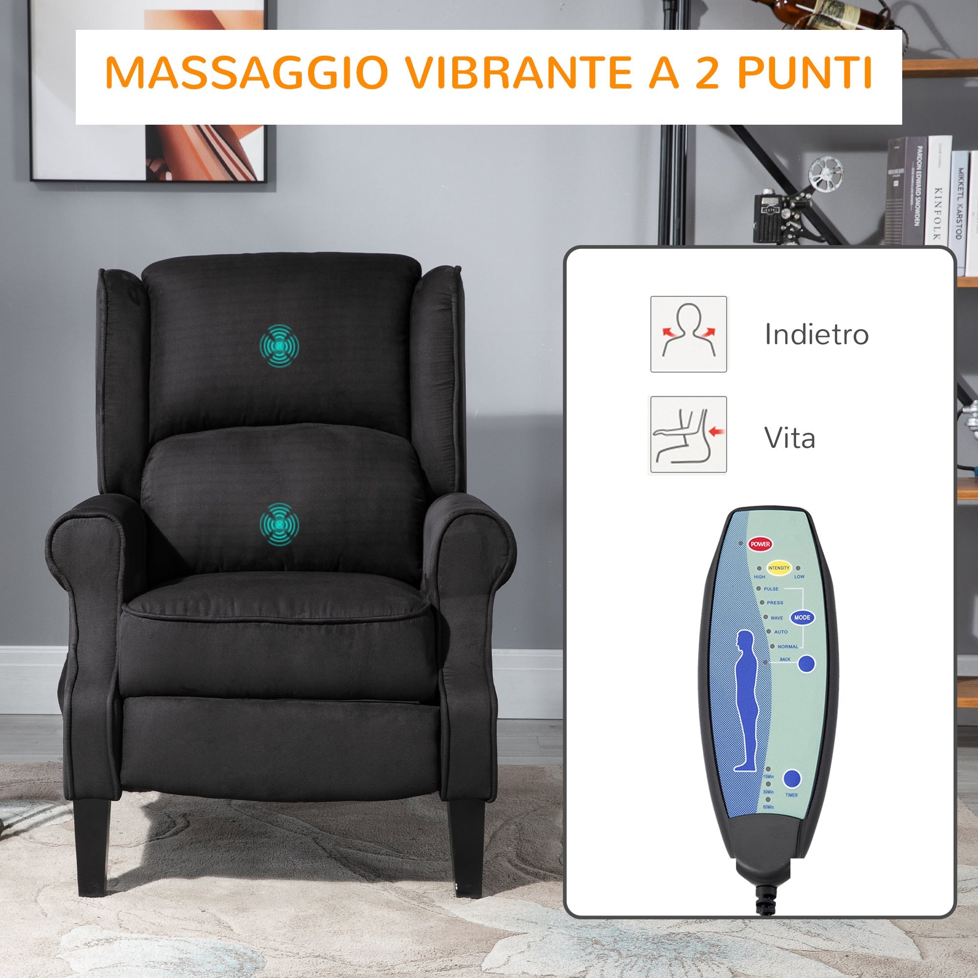 EasyComfort Relax-massagefauteuil met afstandsbediening 78x83x101 cm zwart