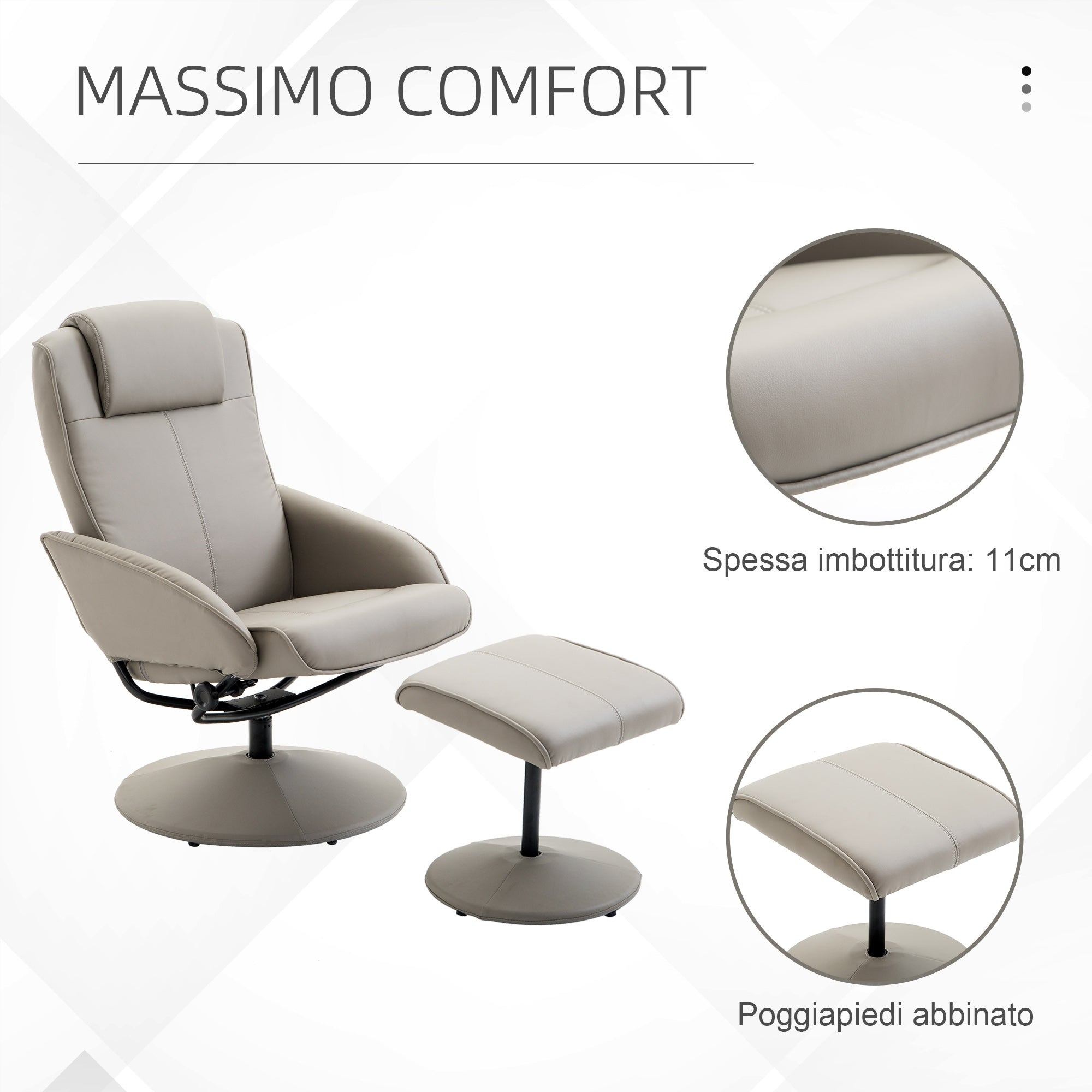 Easycomfort Poltrona Relax Reclinabile with Pouf Poggiapiedi Abbinato e Rivestimento in Finta pelle, 71x78x101cm, Grigia