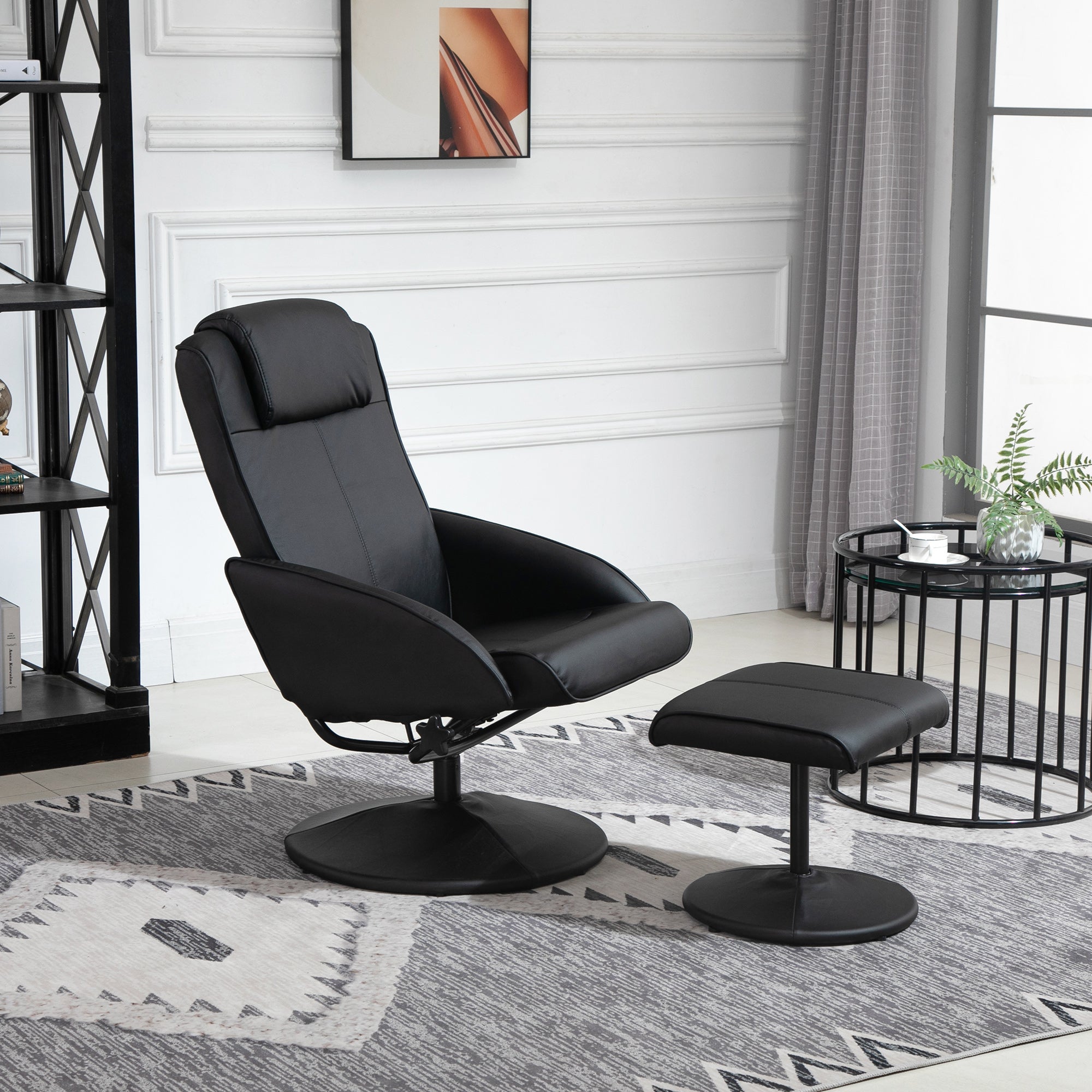 Easycomfort Poltrona Relax Reclinabile with Pouf Poggiapiedi Abbinato e Rivestimento in Finta pelle, black