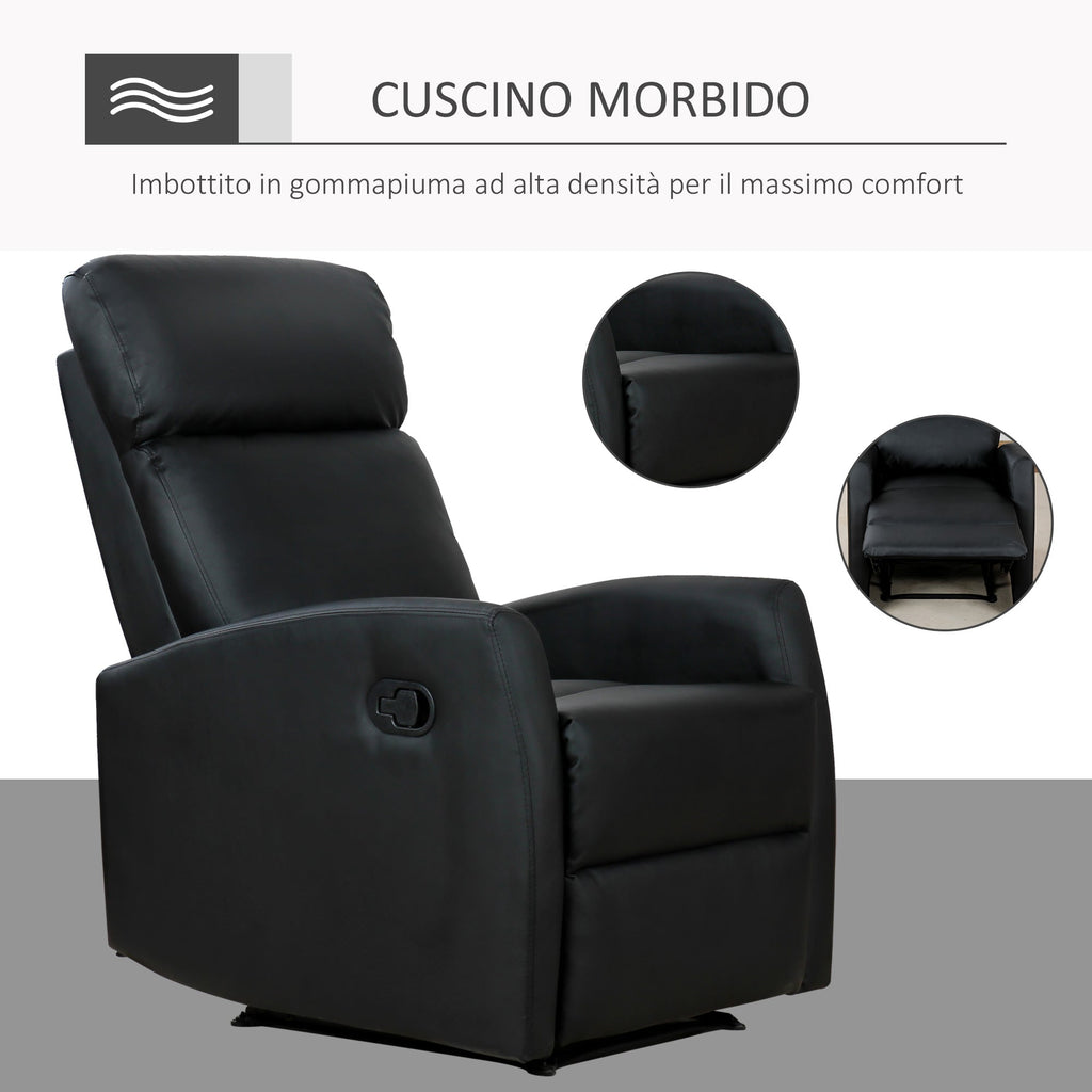 Easycomfort Poltrona Relax Reclinabile, Regolabile ed Ergonomica, in Pelle PU with Imbottitura, per Casa e Ufficio, 65x92x100 cm, Nera