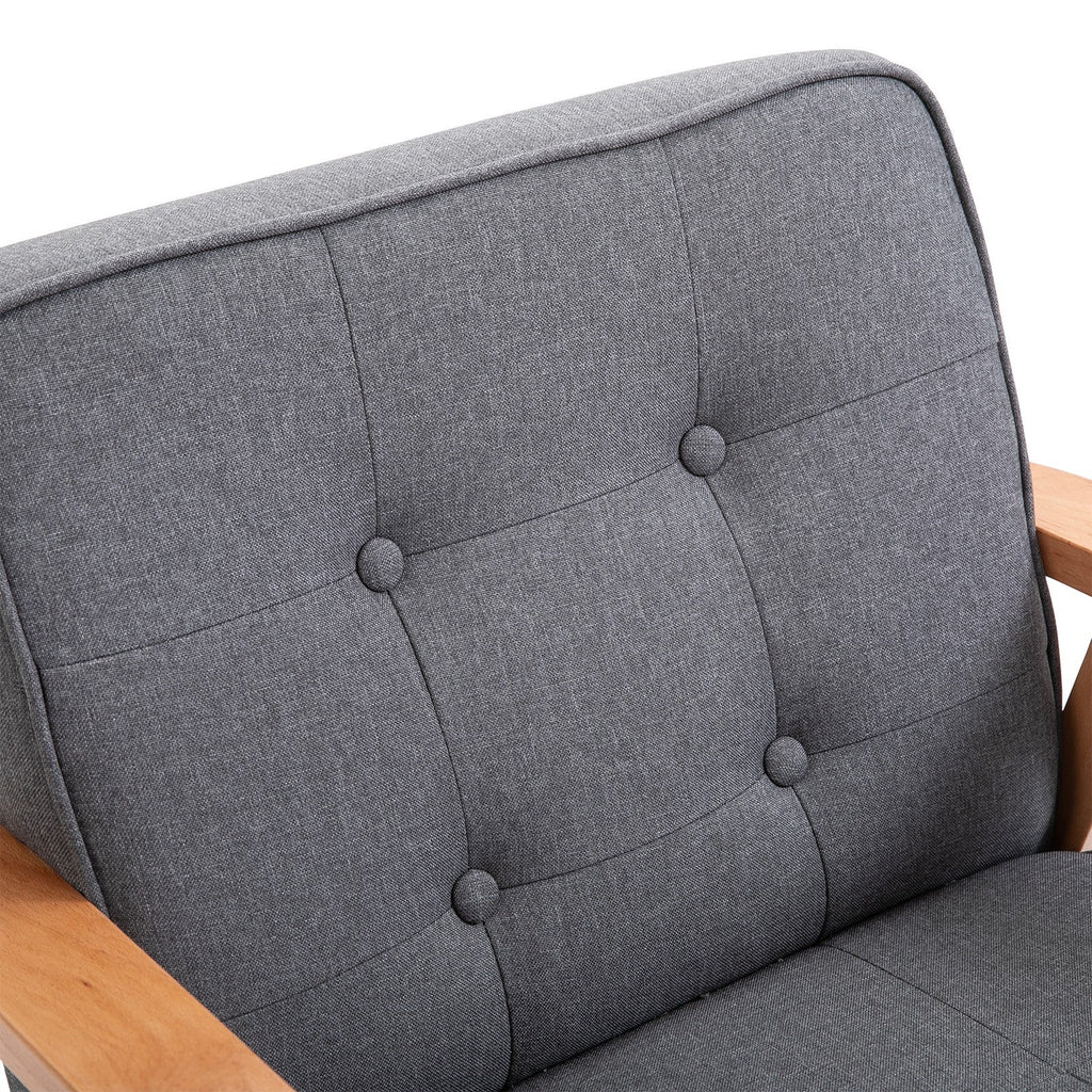 Easycomfort Poltrona Stile Scandinavo Imbottita e Trapuntata a Bottoni in Tessuto e Legno, 64.5x70x74cm, Grigio