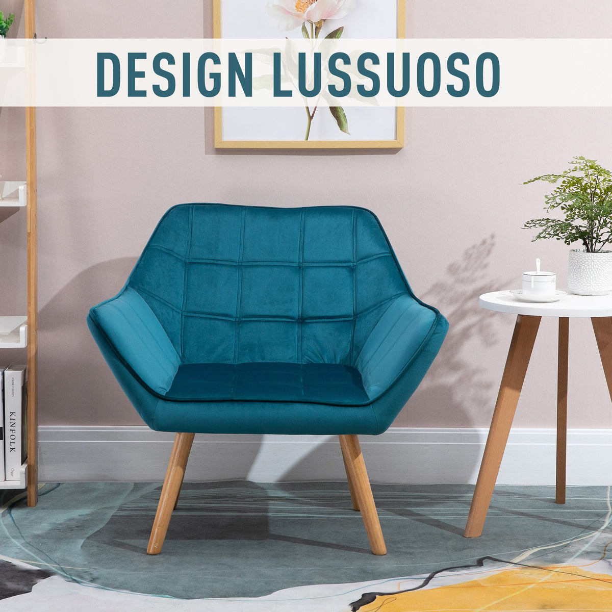 EasyComfort Scandinavische fauteuil fluweel petrol 79 x 69.5 x 72.5 cm