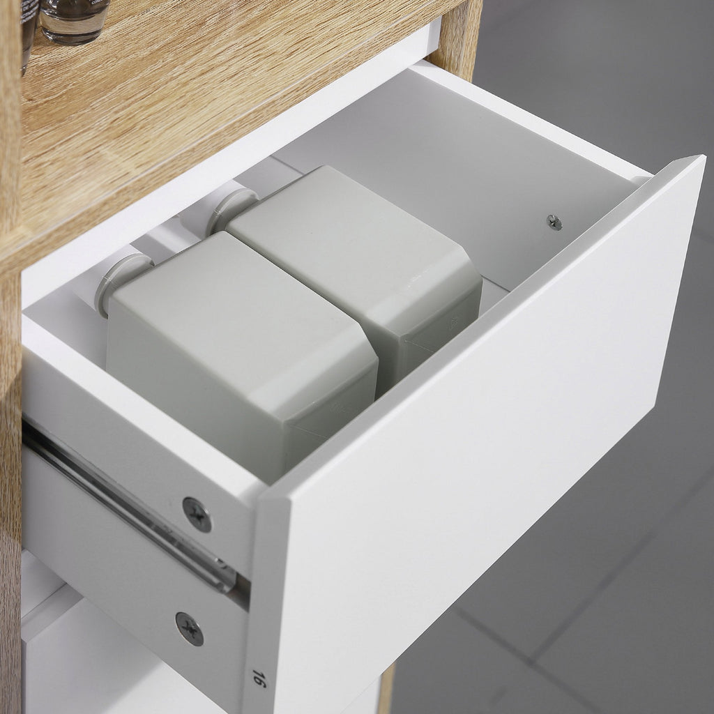 Easycomfort Scaffale Bagno Salvaspazio in Legno, Mobiletto a Colonna with Ripiani, Armadietto e Cassetto, white, 32.6x30x171.2cm