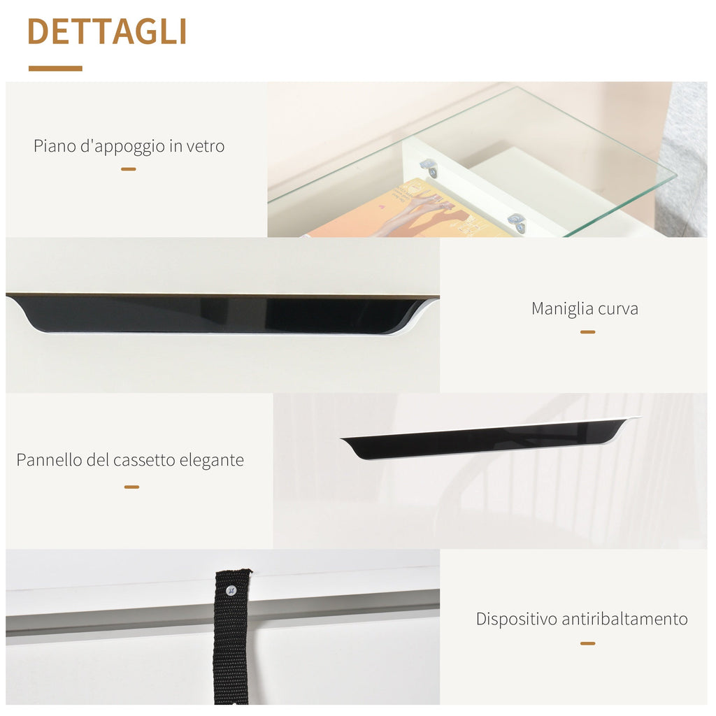 Easycomfort Scarpiera Moderna with 2 Cassetti per 16 Scarpe, Scarpiera a Ribalta with Mensola Regolabile e Ripiano in Vetro, 89x23x96cm, white Lucido