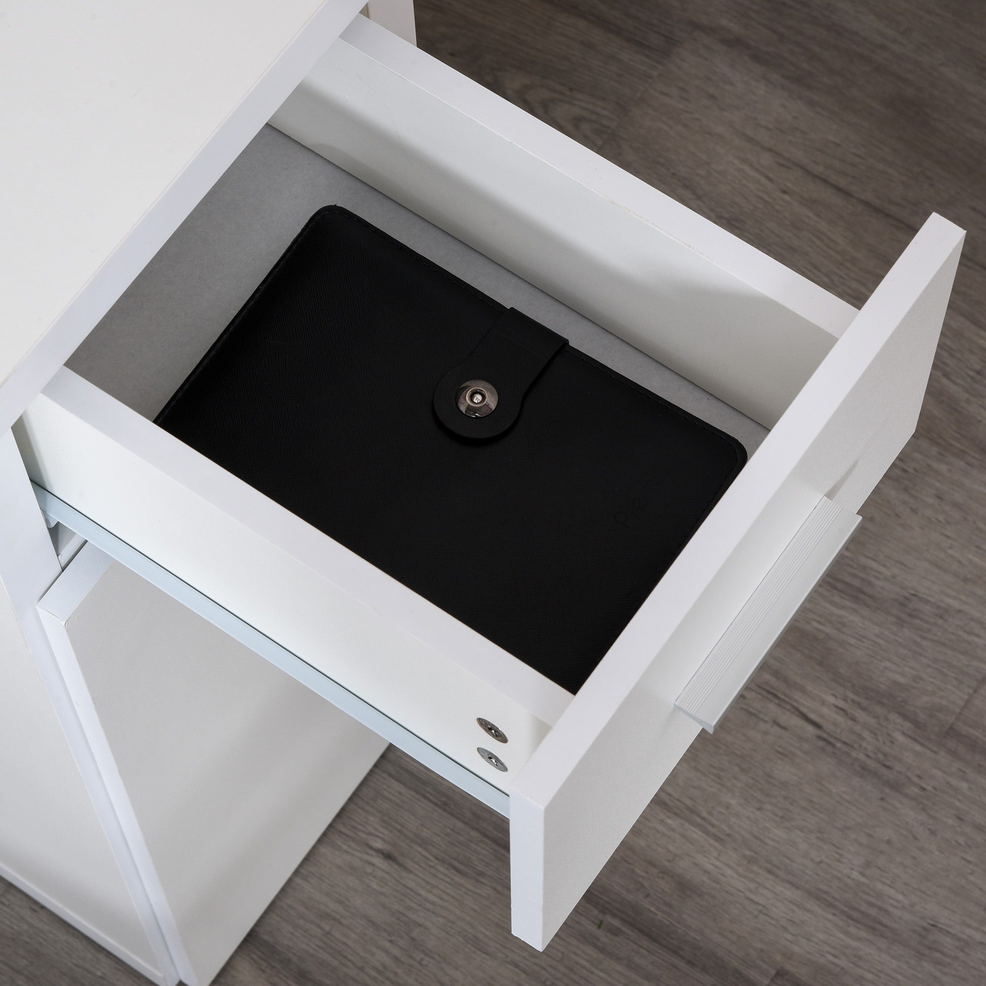 EasyComfort Scrivania Angolare Moderna in Legno with Cassetto, Armadietto e Mensole, Arredamento per Ufficio e Casa, white