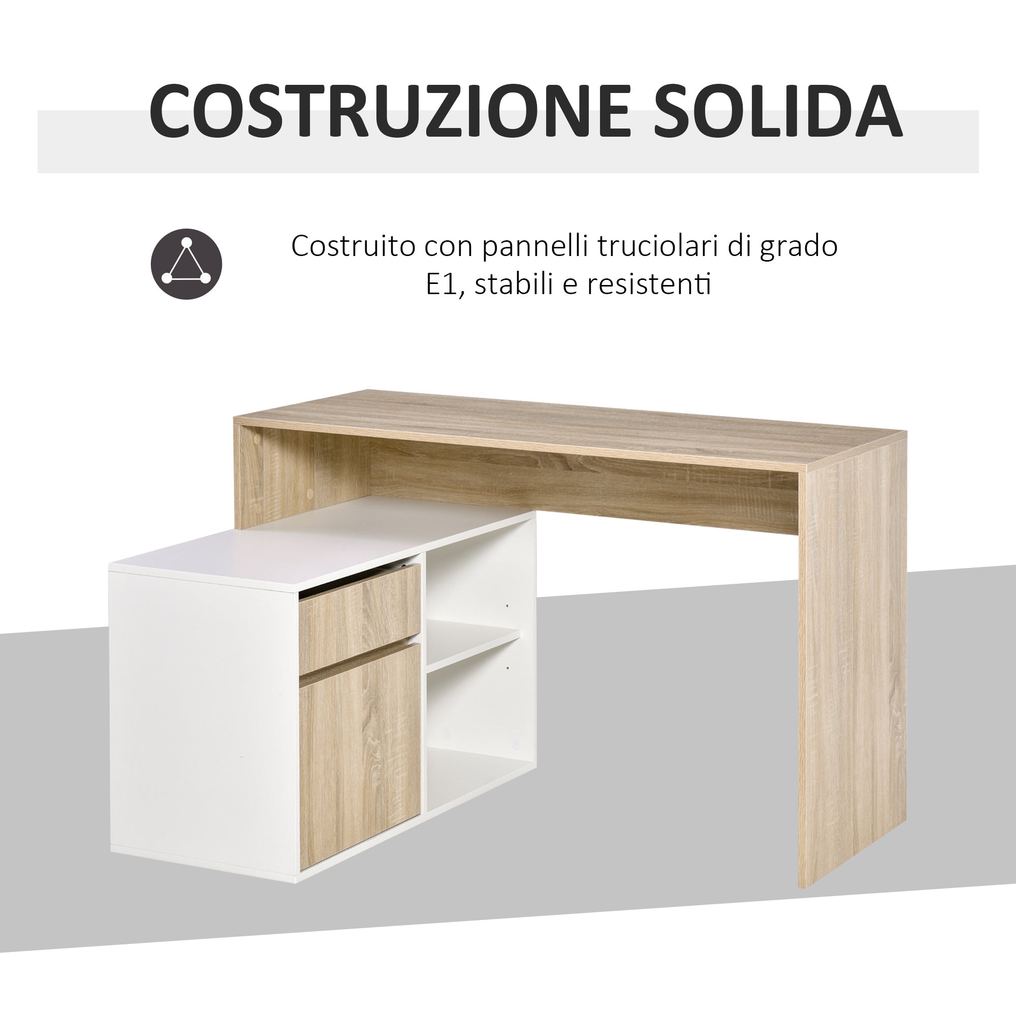 EasyComfort Scrivania Angolare Hoekbureau 120x92 cm, eik/wit