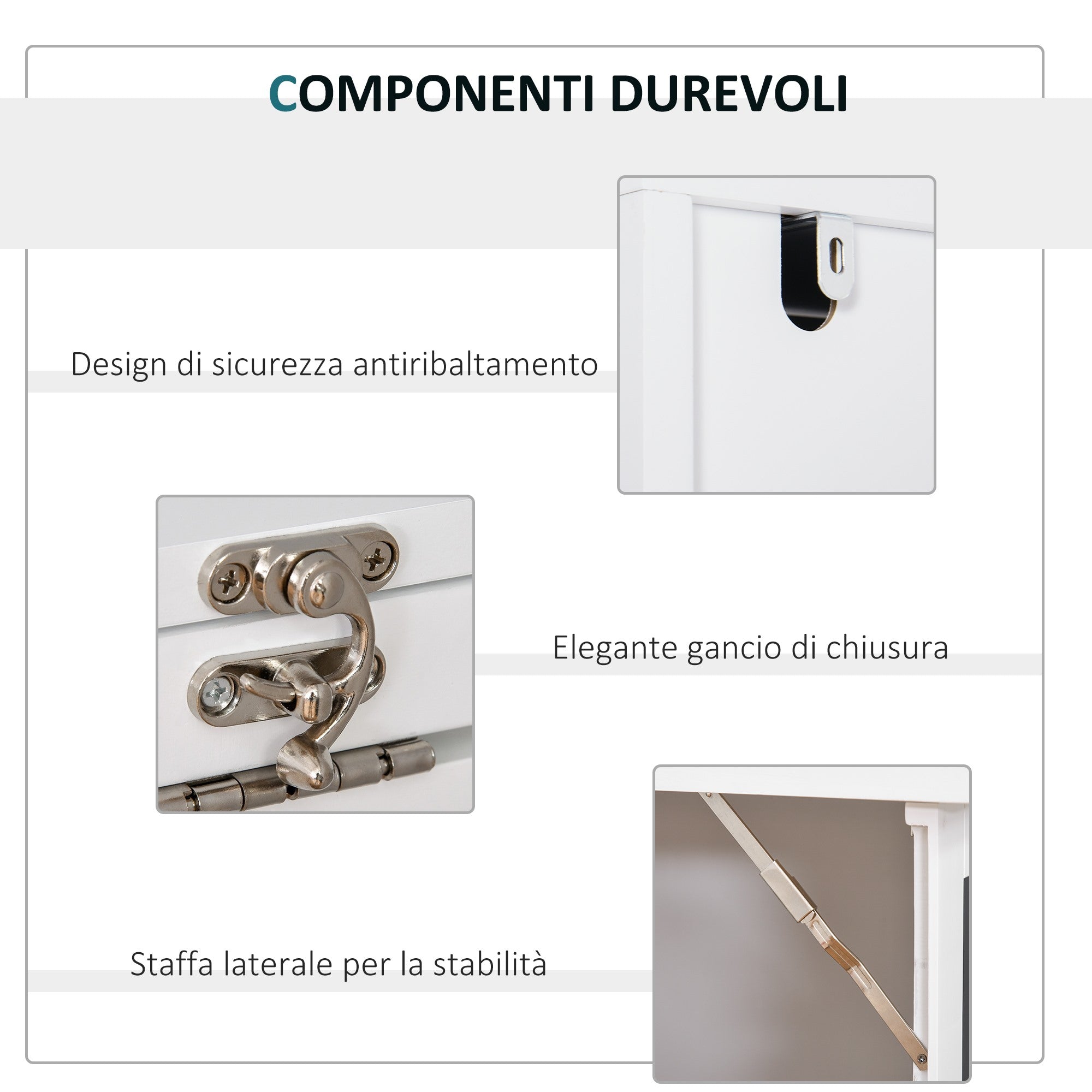 Easycomfort Scrivania PC Pieghevole with Libreria a 9 Ripiani in Legno e Metallo, 98x51x153 cm, white