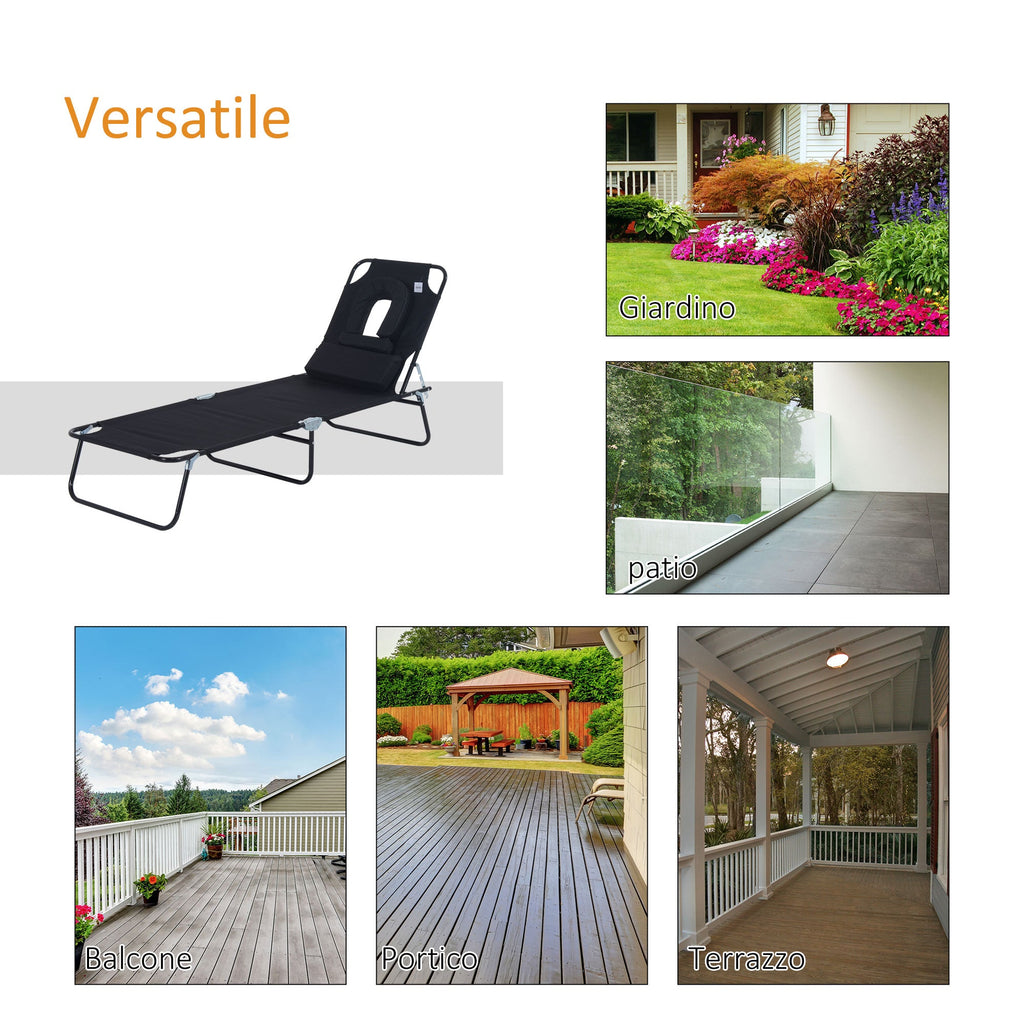 EASYCOMFORT vouw-ligstoel met gezichtsgat en kussens, staal en Oxford-stof