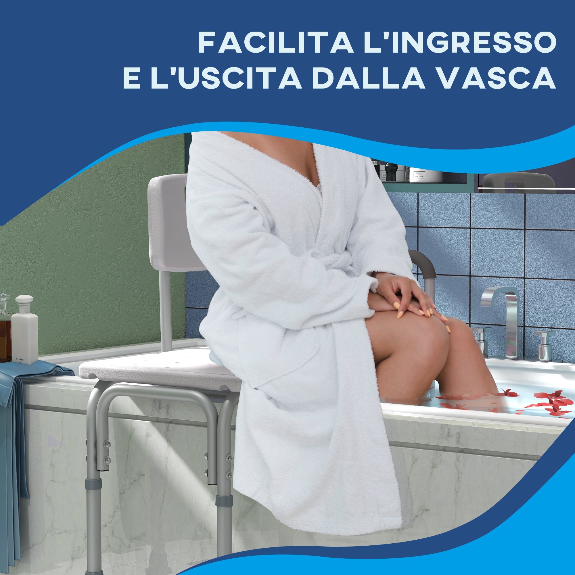 Easycomfort Sedia da Doccia with Altezza Regolabile su 6 Livelli, Piedini e Bracciolo Antiscivolo, Ampia Seduta (68.5x40.5cm)