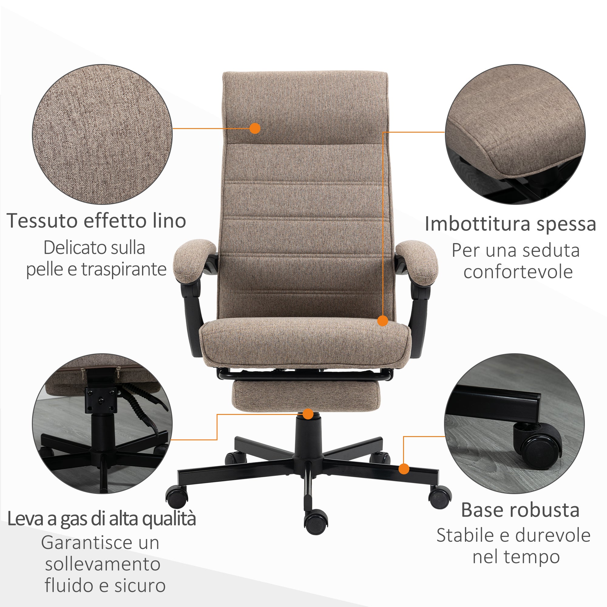 Easycomfort Sedia da Ufficio with Altezza Regolabile, Poggiapiedi Incluso e Seduta Imbottita, 68x67x106-114 cm, Marrone
