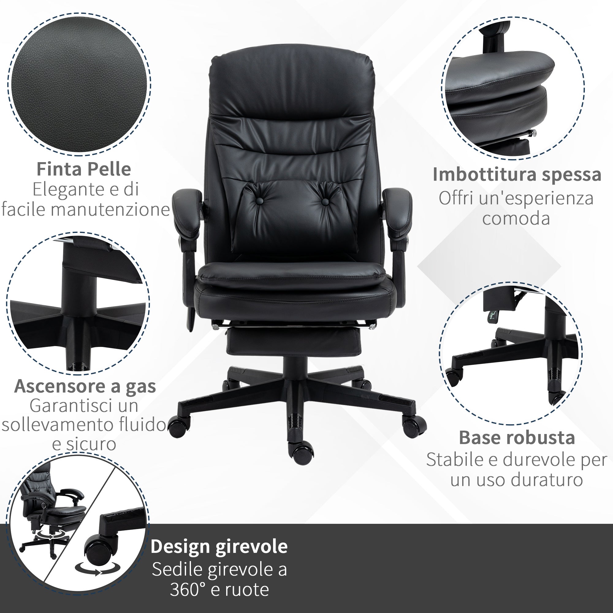 EasyComfort bureaustoel met massage, kunstleer, zwart, 64x69x107-115 cm
